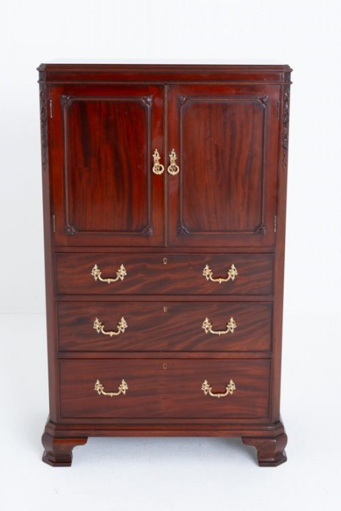 Chippendale Linen Cabinet Mahogany Closet Cupboard Lambs of Manchester For Sale 5