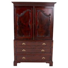 Chippendale Linen Press Mahogany Wardrobe Cabinet 1860