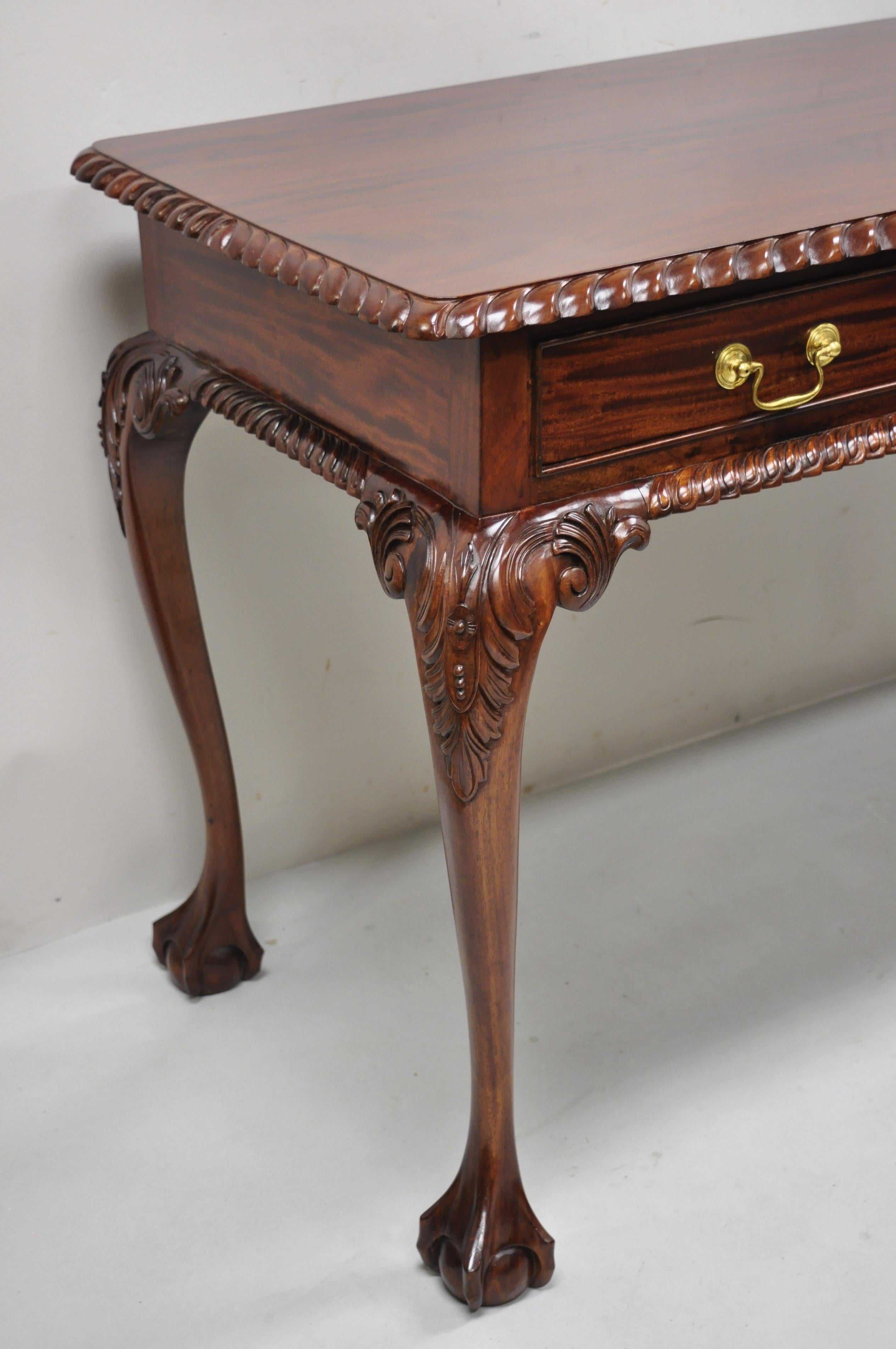 Chippendale Mahogany 3 Drawer Ball & Claw Rope Carved Console Sofa Hall Table 7