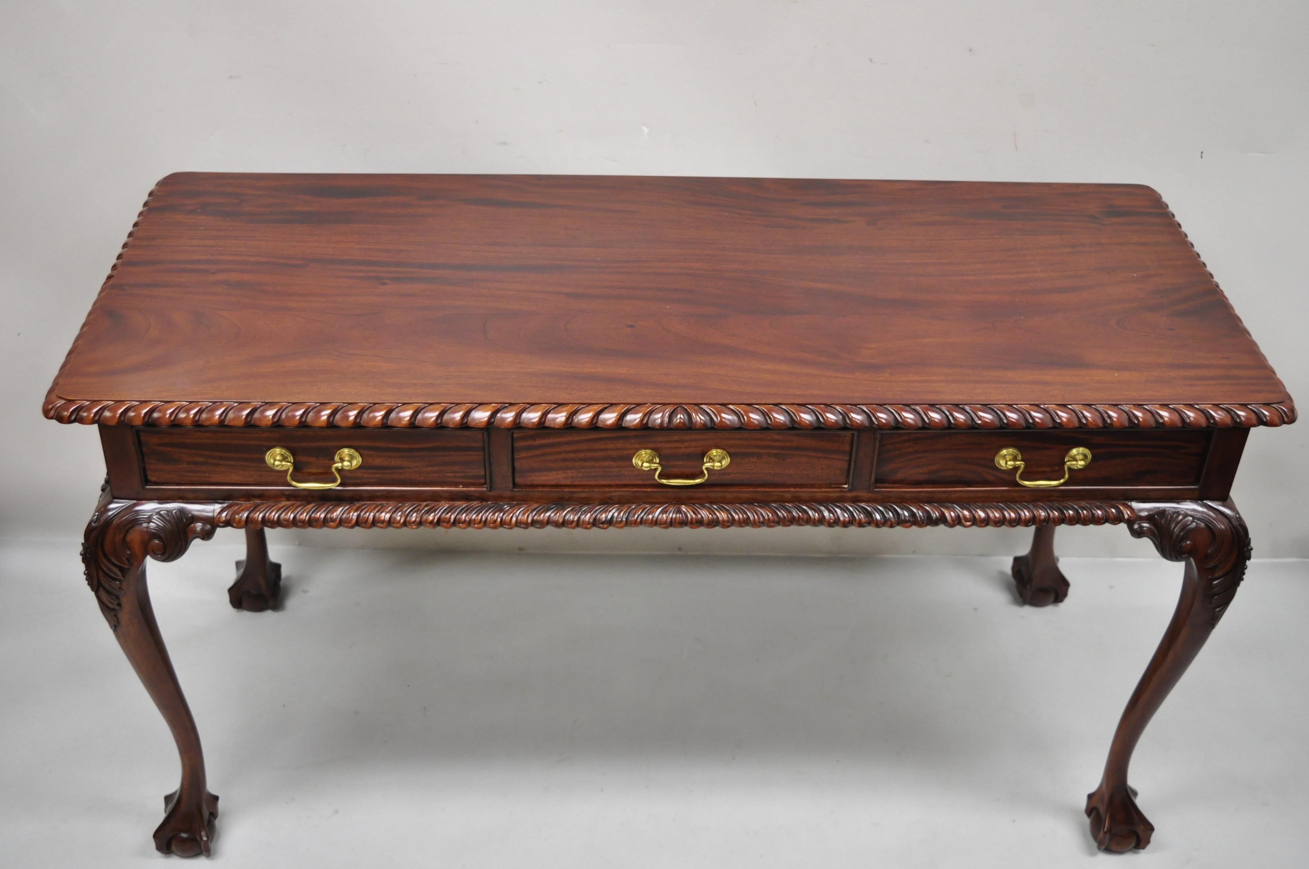 Chippendale Mahogany 3 Drawer Ball & Claw Rope Carved Console Sofa Hall Table 8