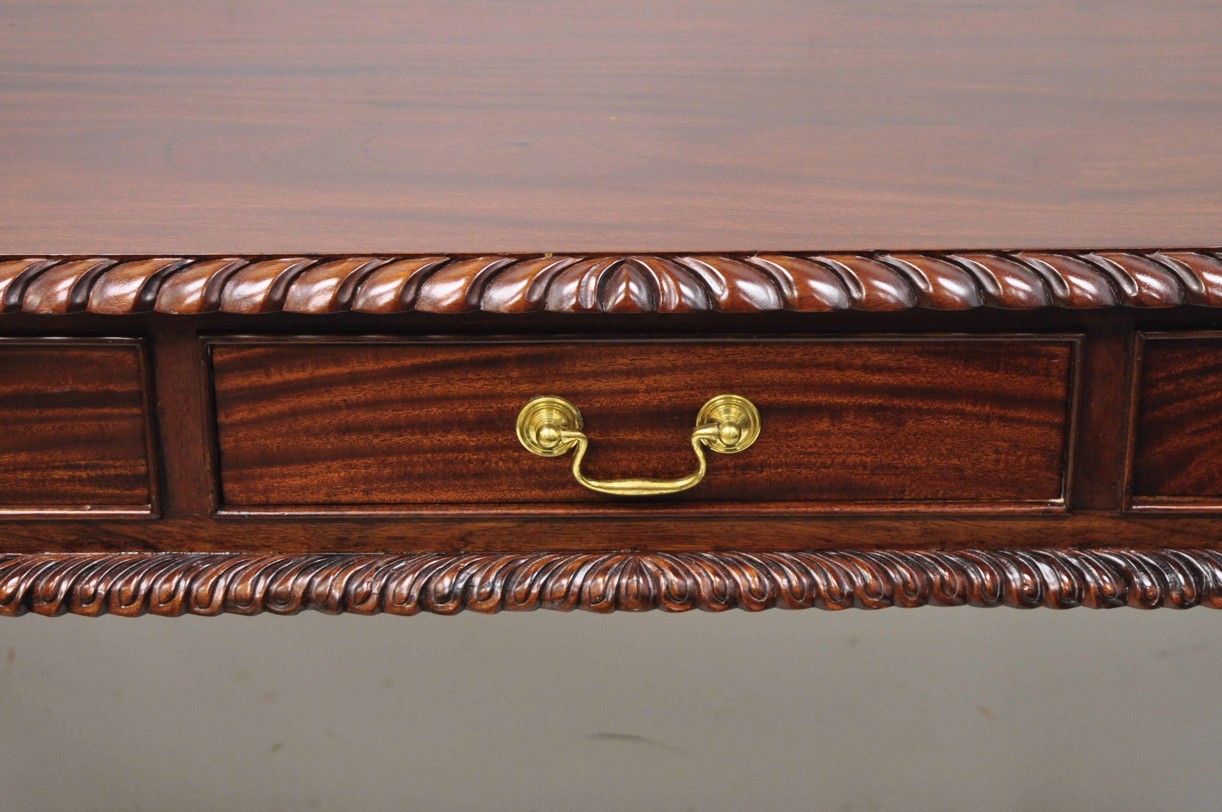 Chippendale Mahogany 3 Drawer Ball & Claw Rope Carved Console Sofa Hall Table In Good Condition In Philadelphia, PA