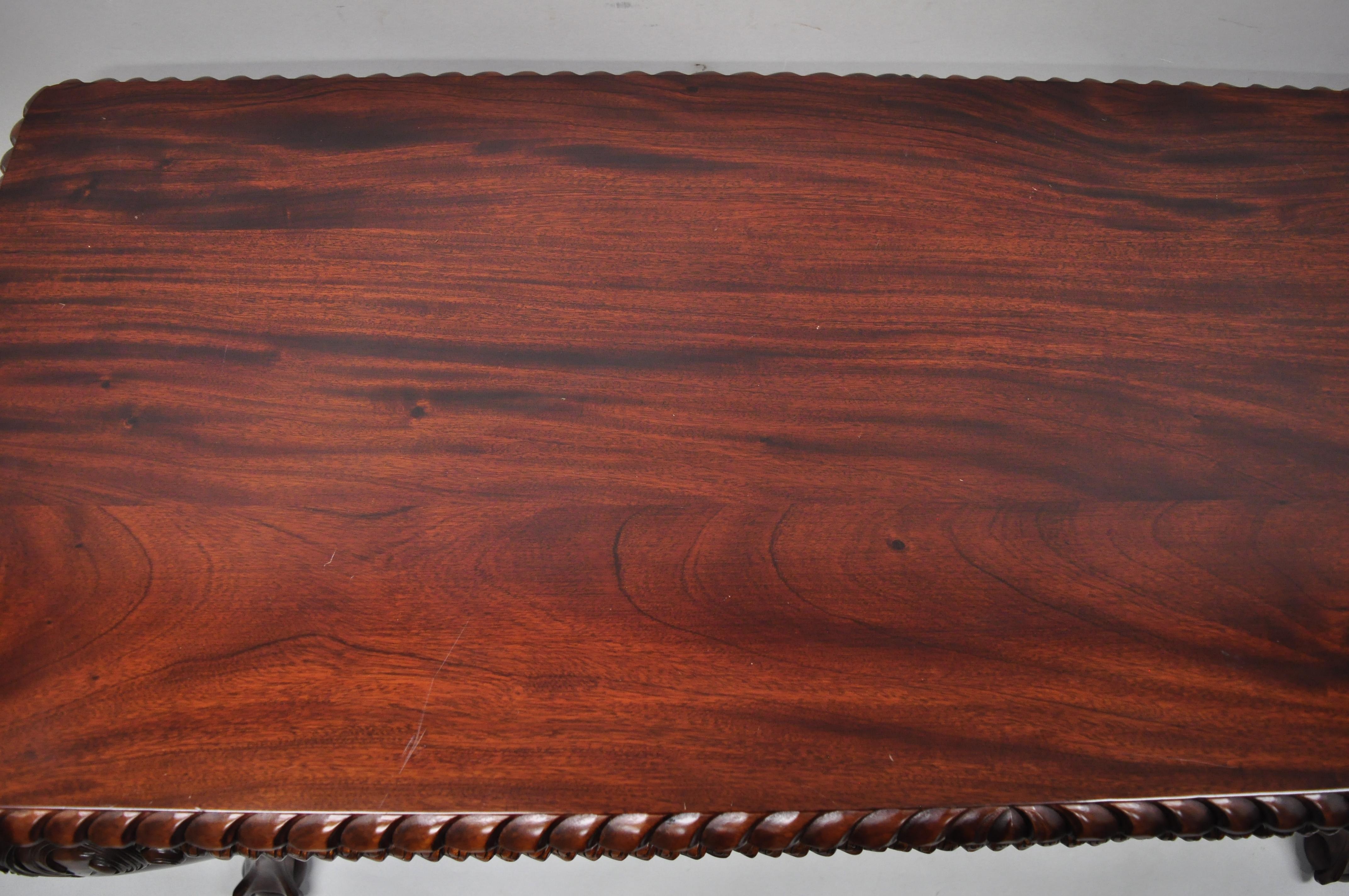 Chippendale Mahogany 3 Drawer Ball & Claw Rope Carved Console Sofa Hall Table 2