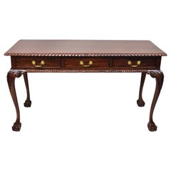 Chippendale Mahogany 3 Drawer Ball & Claw Rope Carved Console Sofa Hall Table