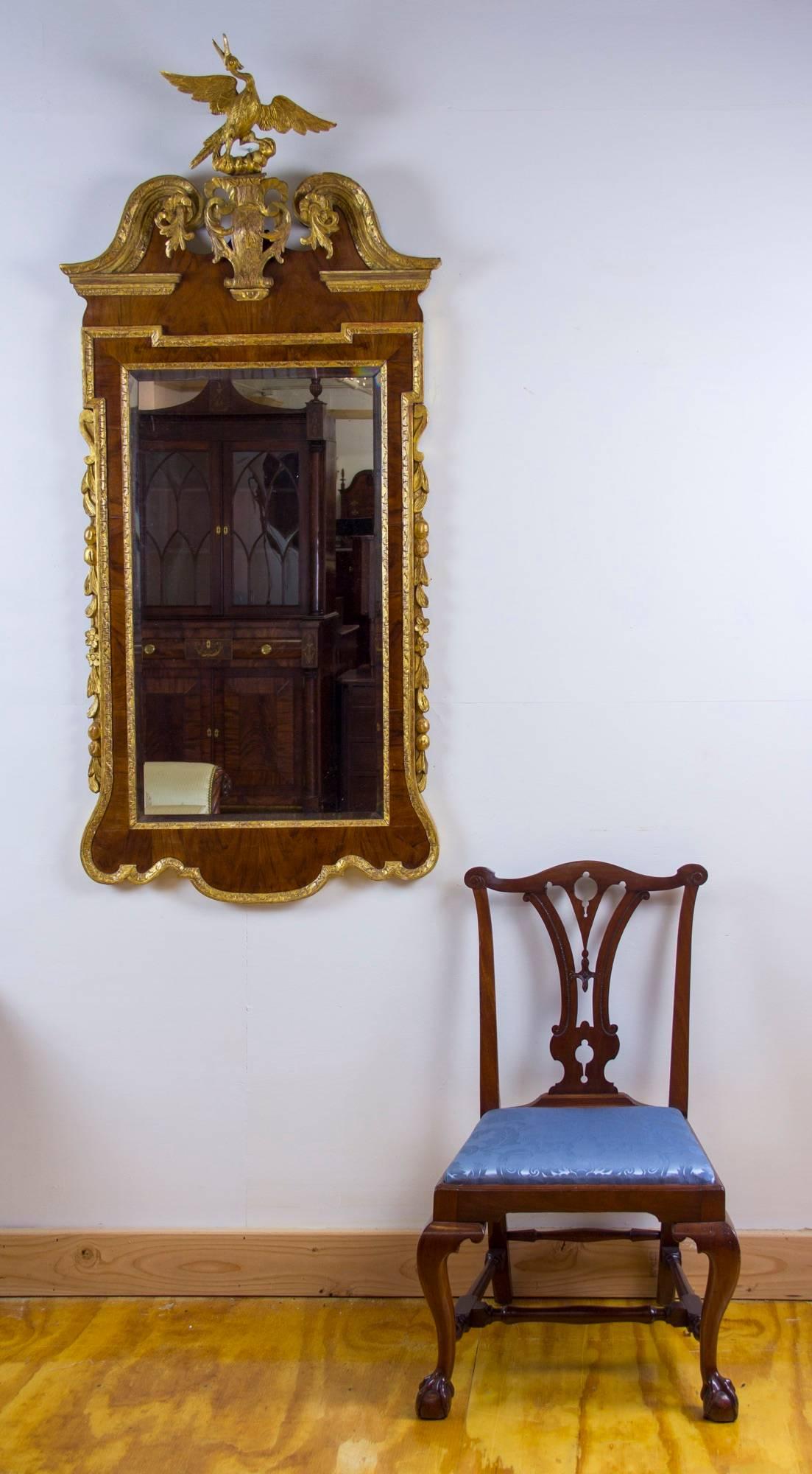 Gilt Chippendale Mahogany and Gilded Wood Constitution Mirror with Phoenix, circa 1770 For Sale