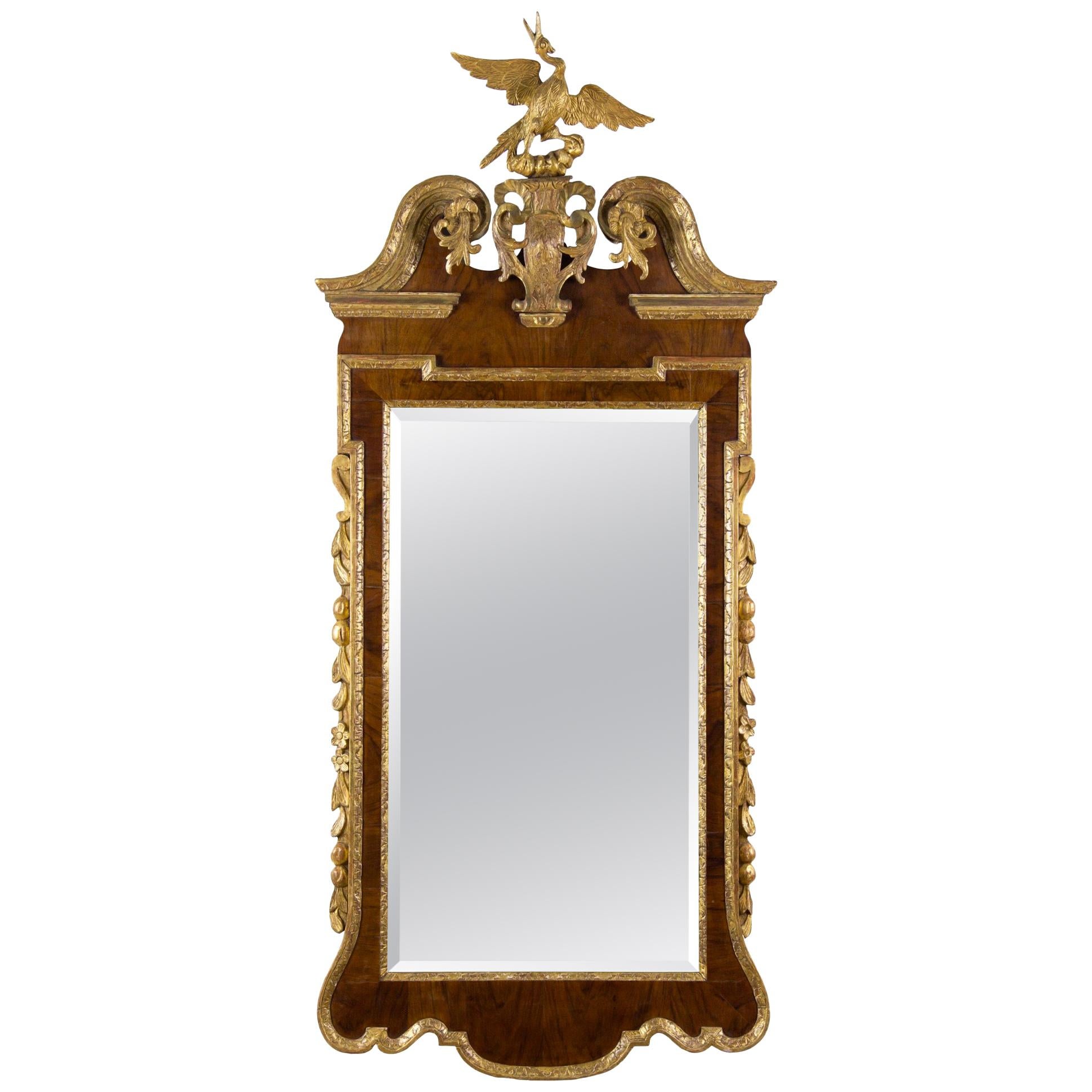 Chippendale Mahogany and Gilded Wood Constitution Mirror with Phoenix, circa 1770 For Sale