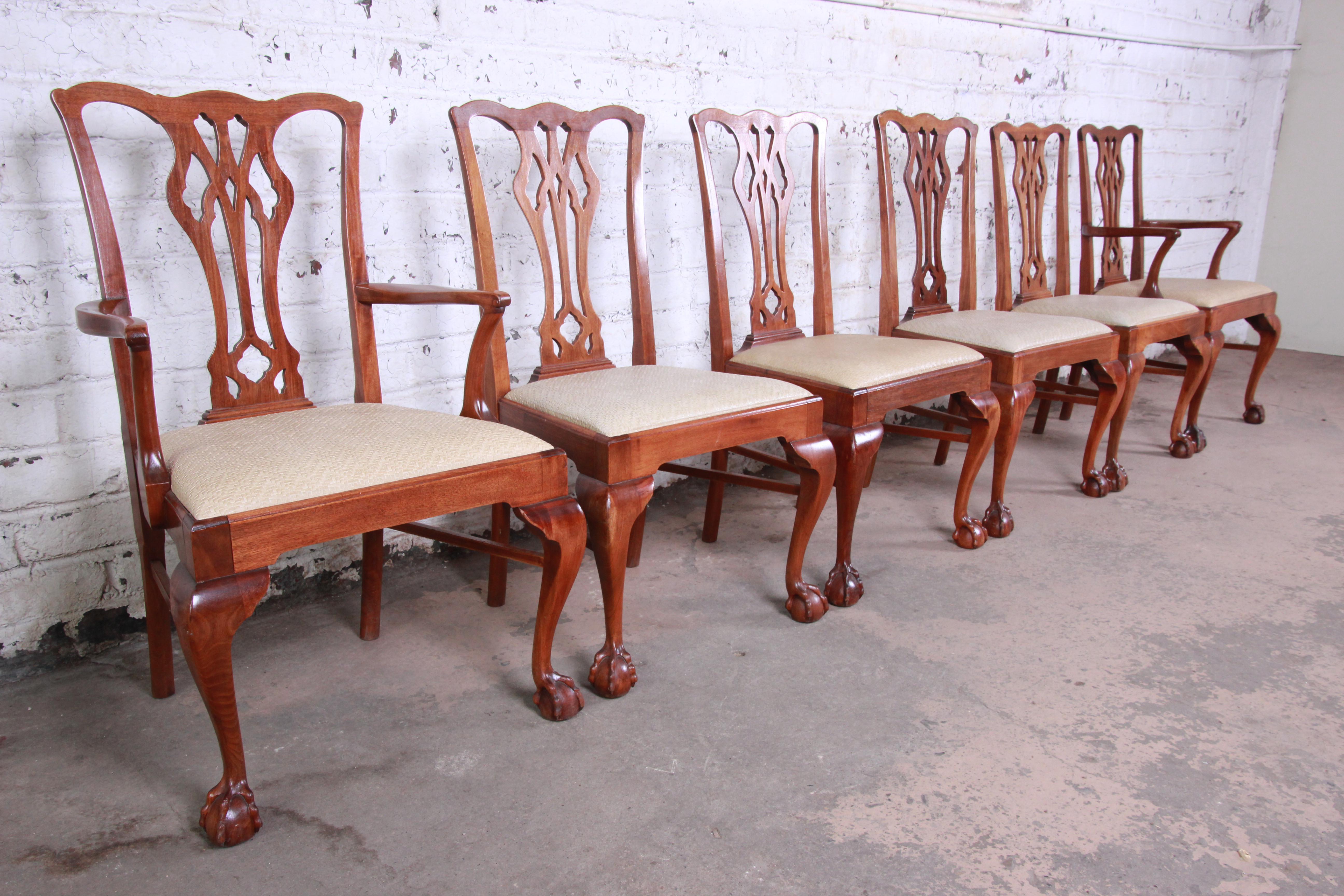 American Chippendale Mahogany Ball and Claw Foot Dining Chairs, Set of 6