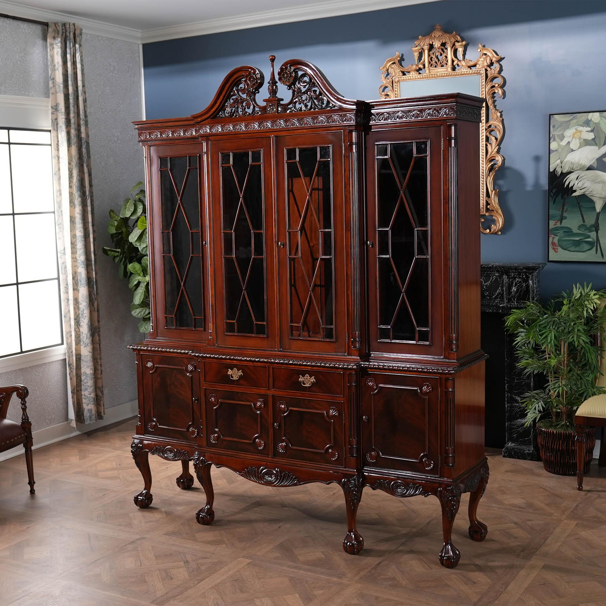 Contemporary Chippendale Mahogany Breakfront For Sale