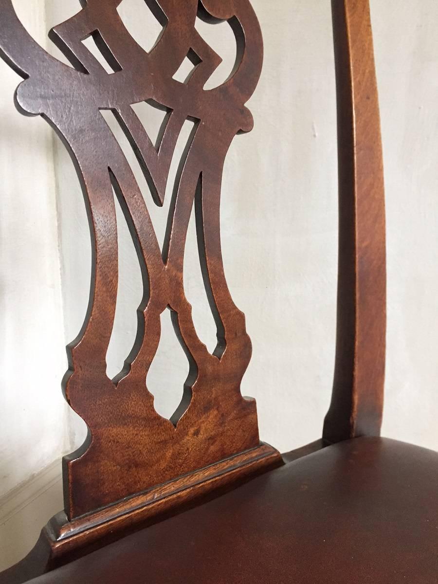 Chippendale Mahogany Chair with Leather Seat For Sale 1