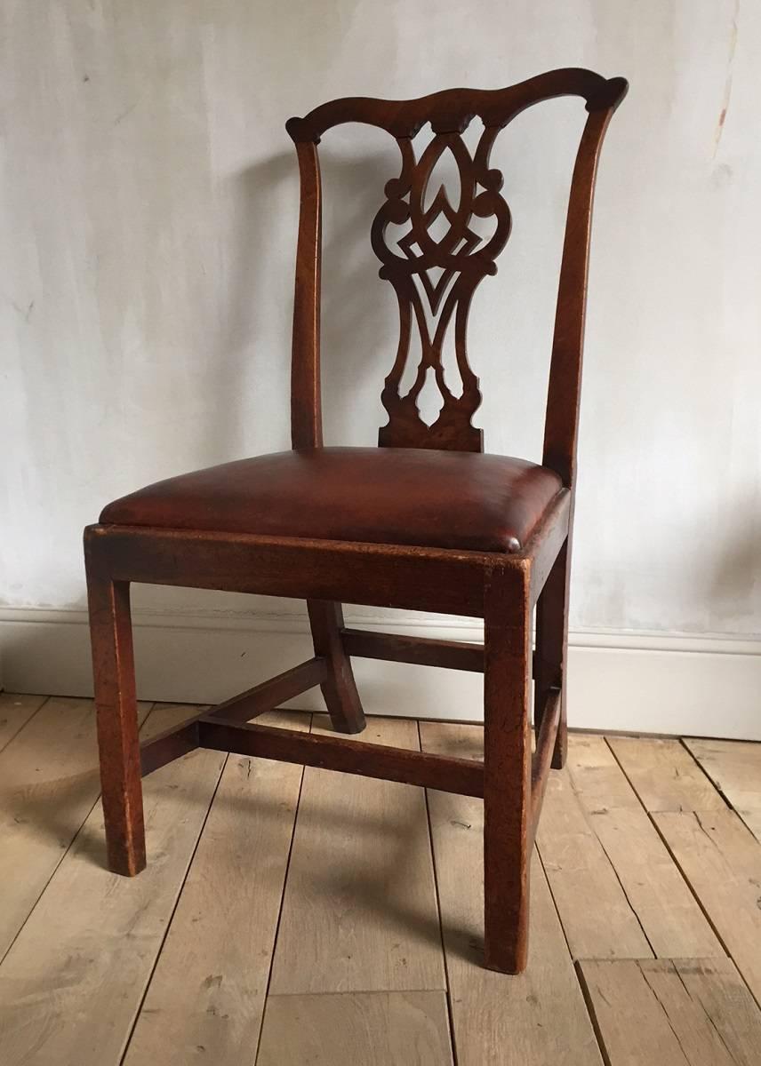 British Chippendale Mahogany Chair with Leather Seat For Sale