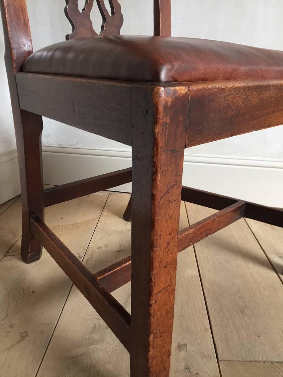 18th Century Chippendale Mahogany Chair with Leather Seat For Sale
