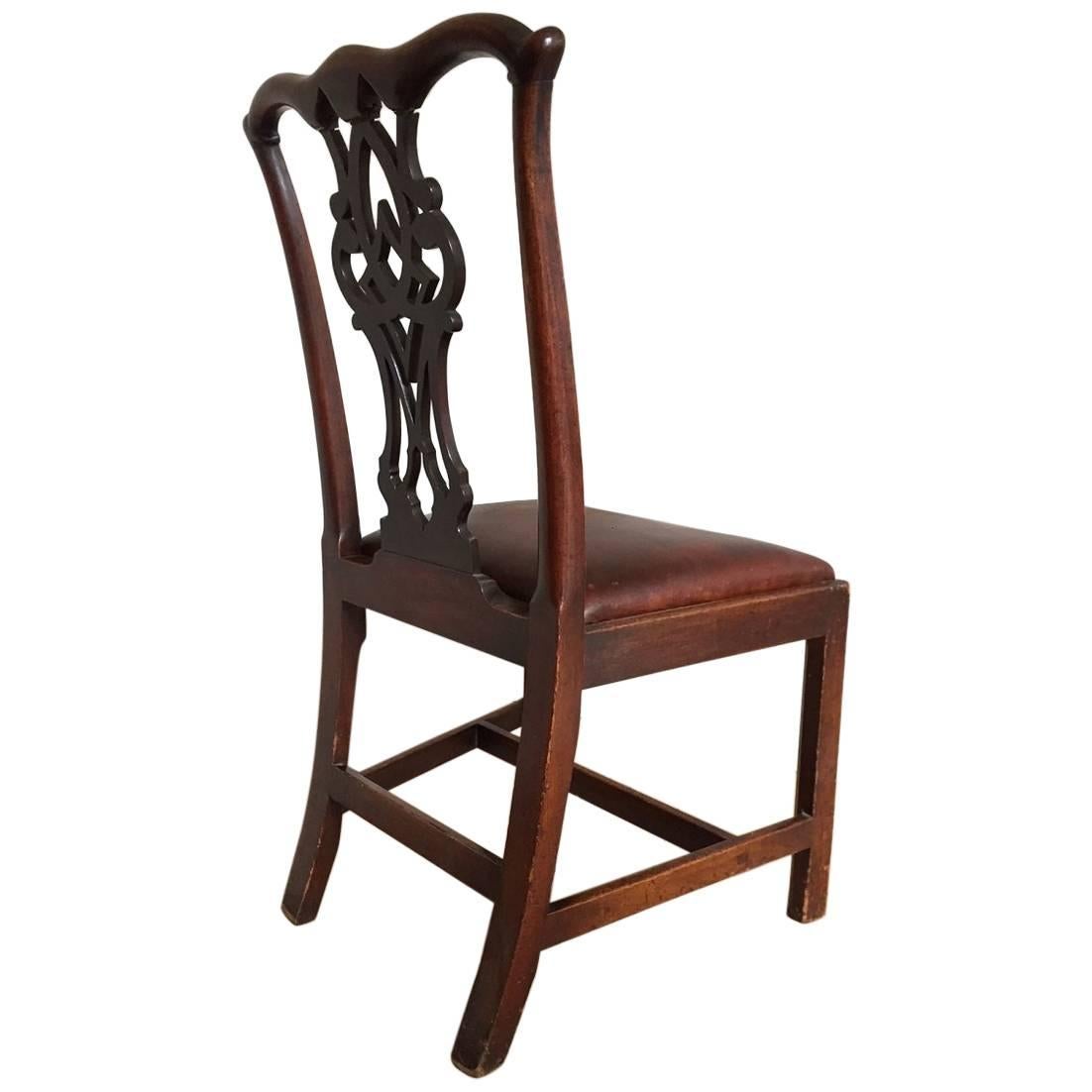 Chippendale Mahogany Chair with Leather Seat