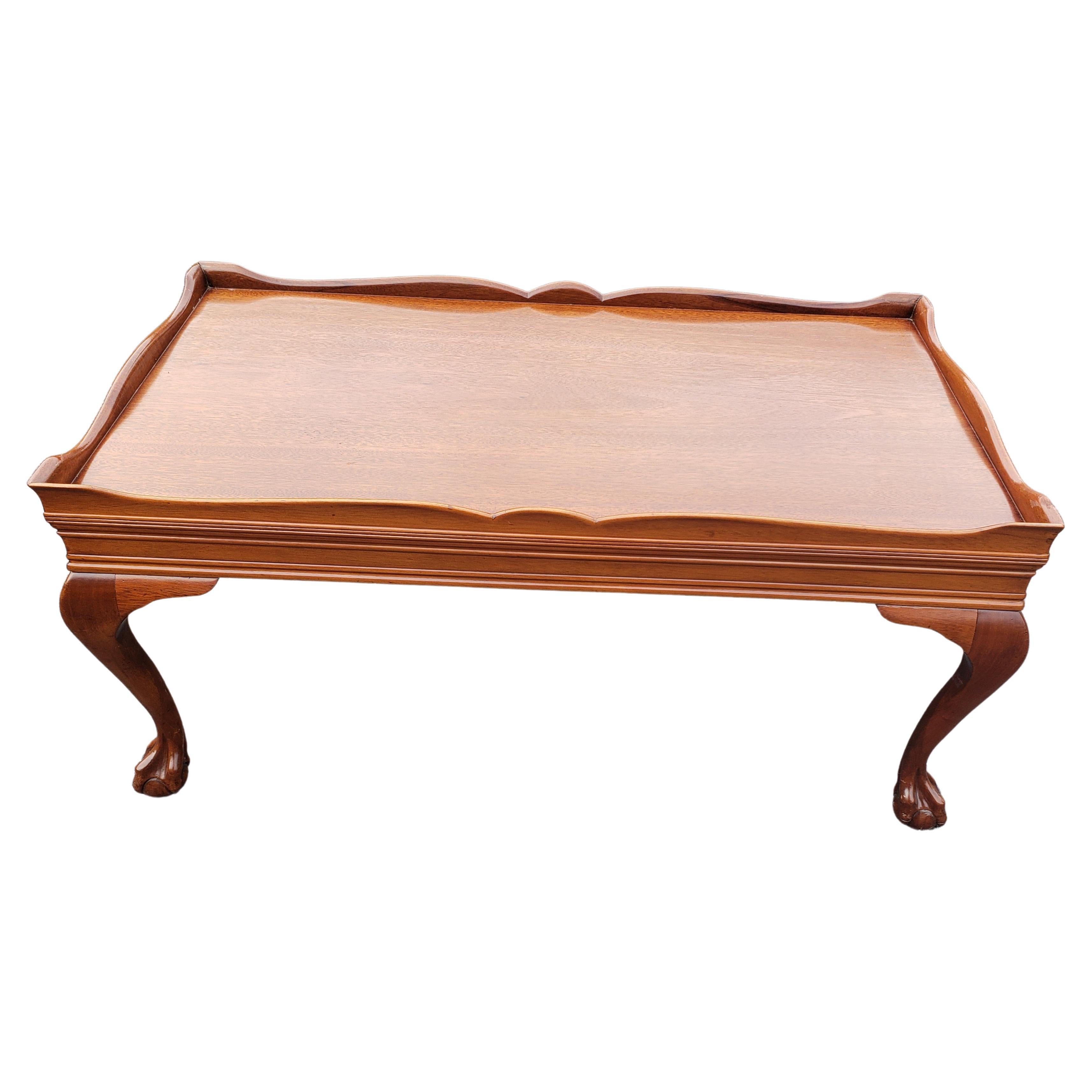 American Chippendale Mahogany Coffee Cocktail Table with Ball & Claw Feet For Sale