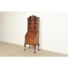 Chippendale Mahogany Desk With Bookcase Hutch by Saginaw Furniture, Circa 1920s