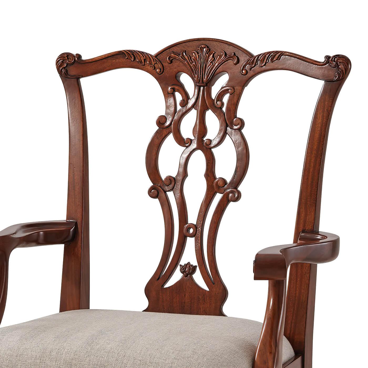 Vietnamese Chippendale Mahogany Dining Armchair For Sale