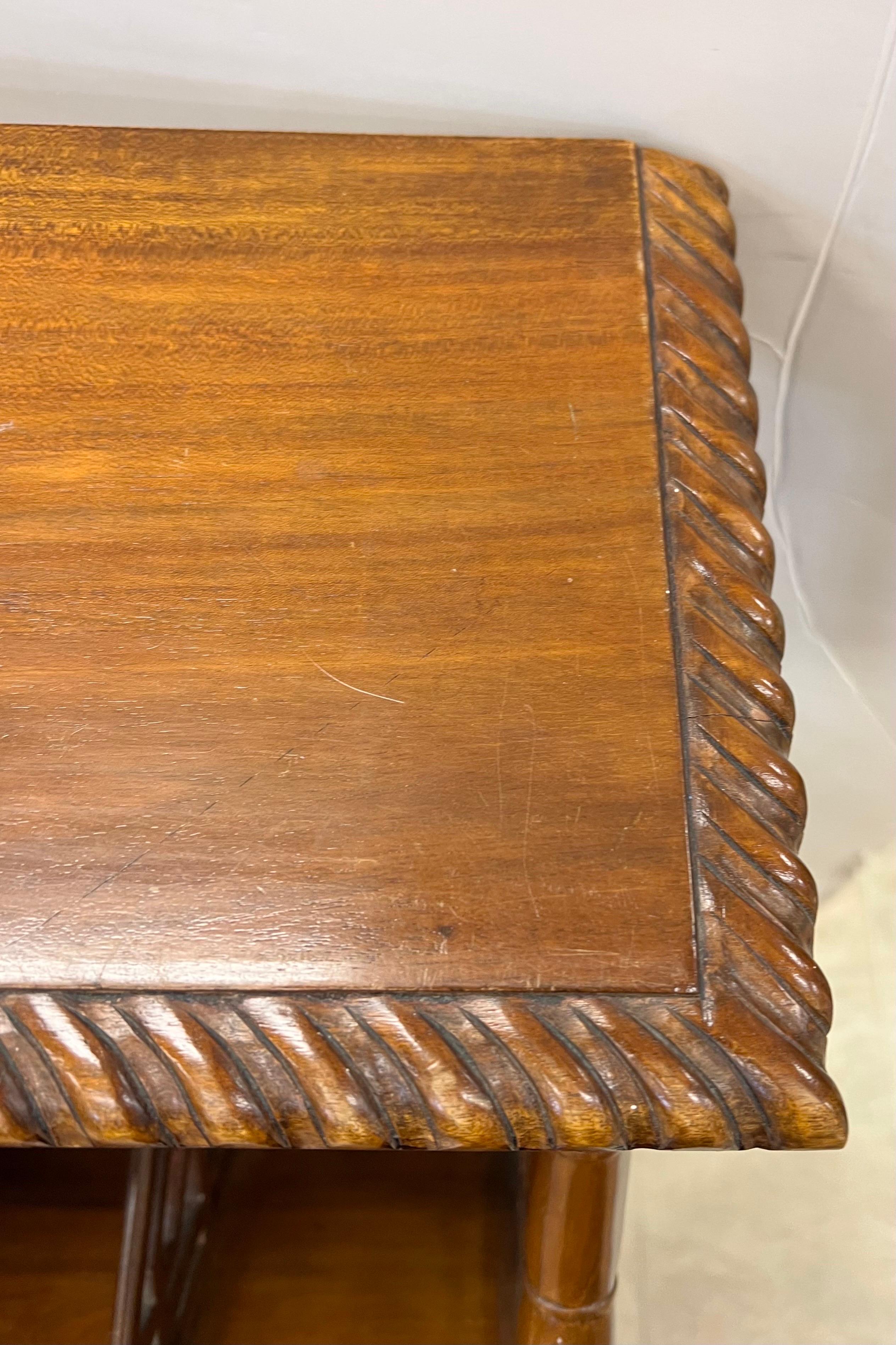 Chippendale Mahogany Faux Bamboo Book Trough Console Table In Good Condition In West Hartford, CT