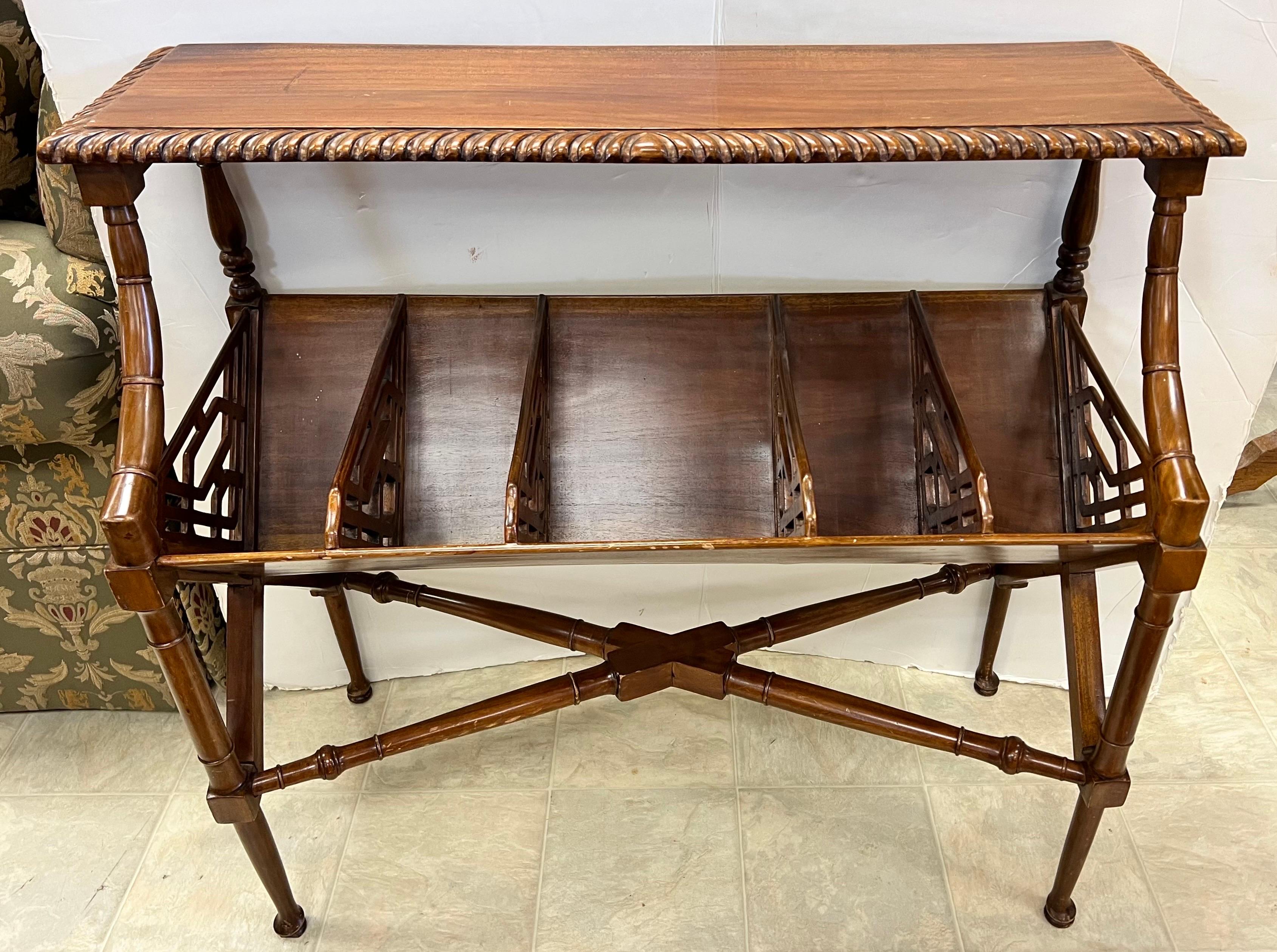 20th Century Chippendale Mahogany Faux Bamboo Book Trough Console Table
