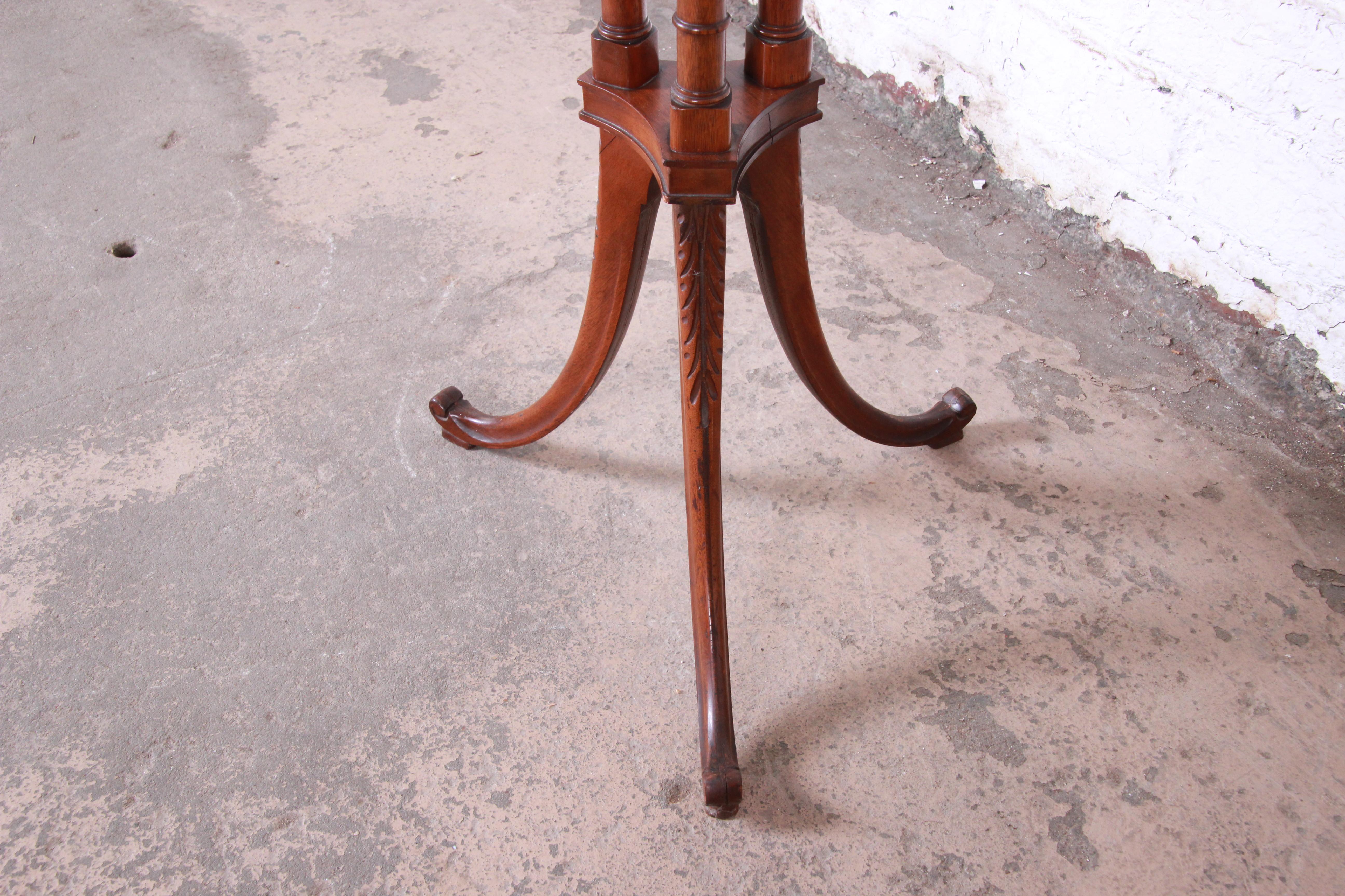 Chippendale Mahogany Faux Bamboo Plant Stand Attributed to Baker Furniture In Good Condition In South Bend, IN