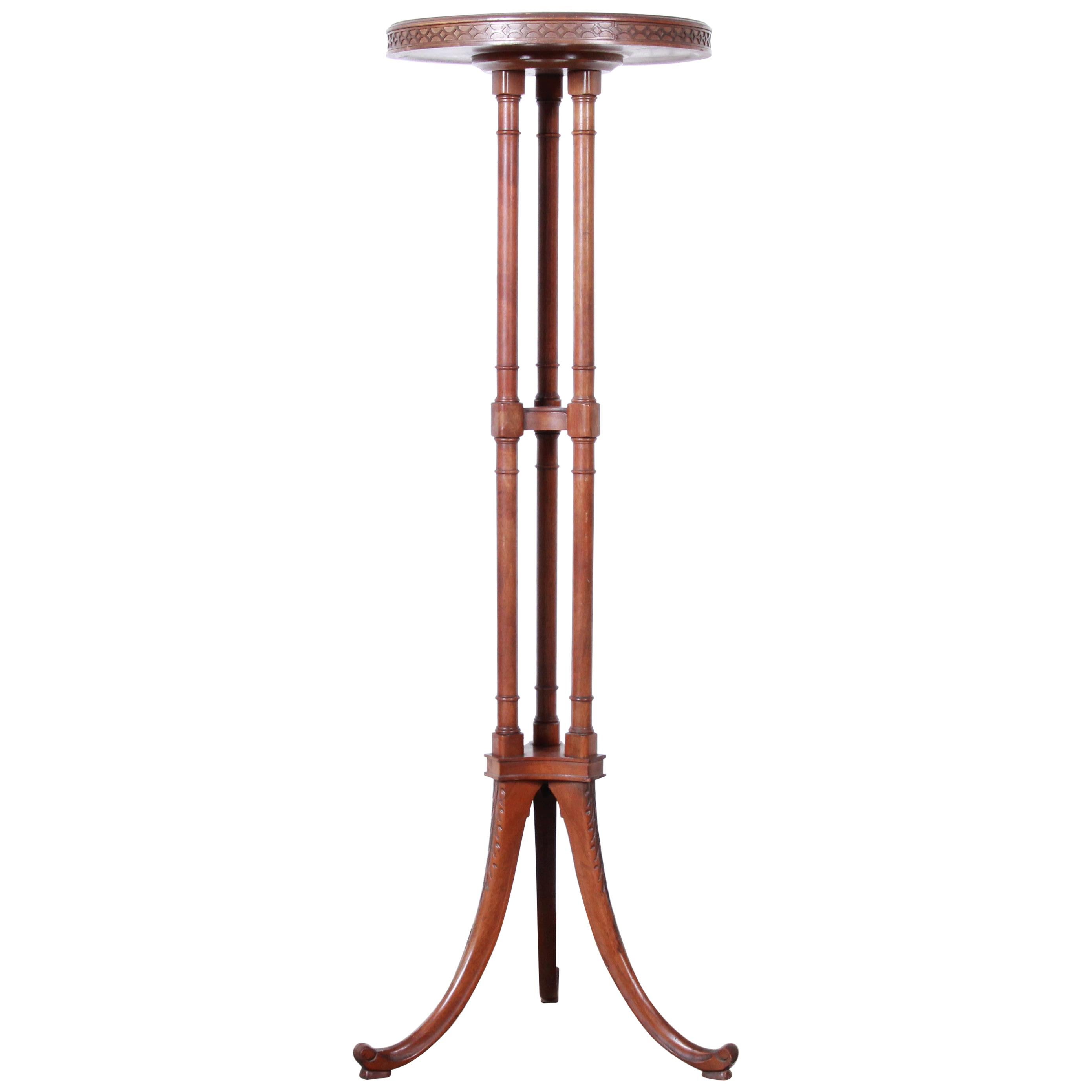 Chippendale Mahogany Faux Bamboo Plant Stand Attributed to Baker Furniture