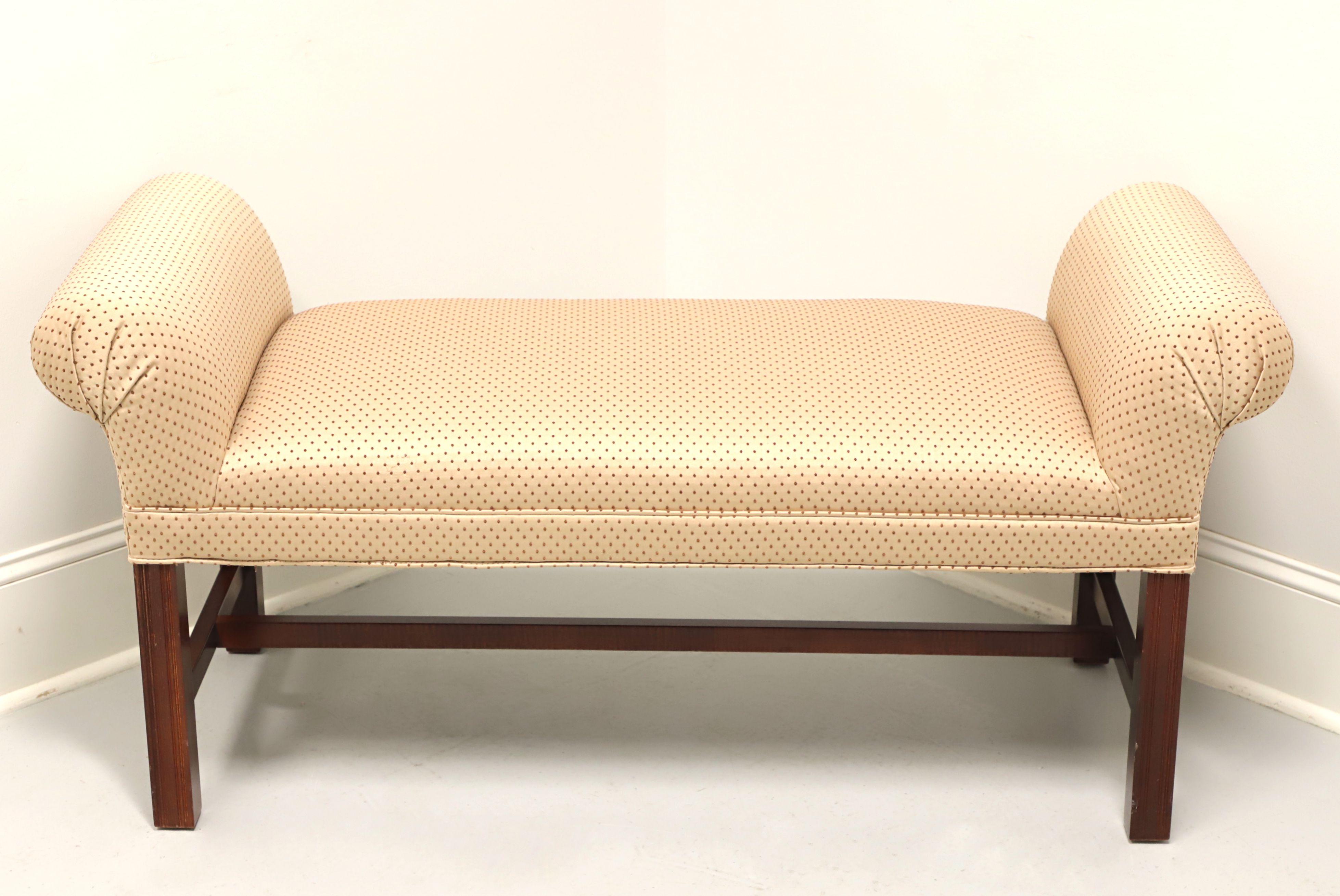 Chippendale Mahogany Frame Upholstered Scroll Arm Bench In Good Condition In Charlotte, NC