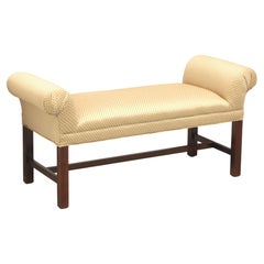 Chippendale Mahogany Frame Upholstered Scroll Arm Bench