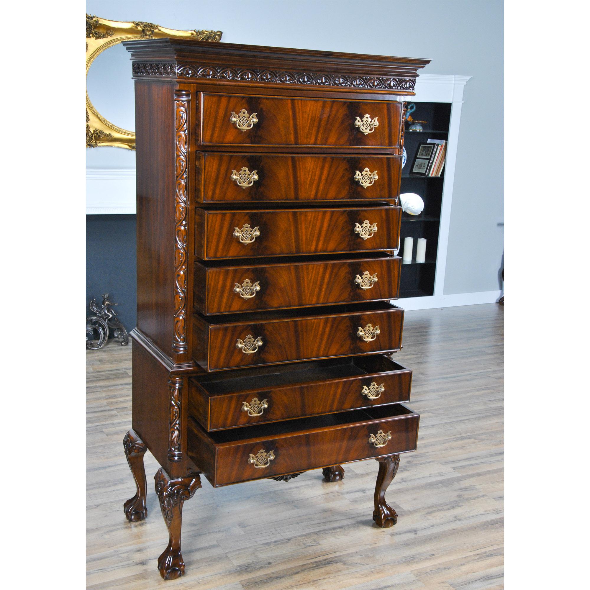 Hand-Carved Chippendale Mahogany High Chest For Sale