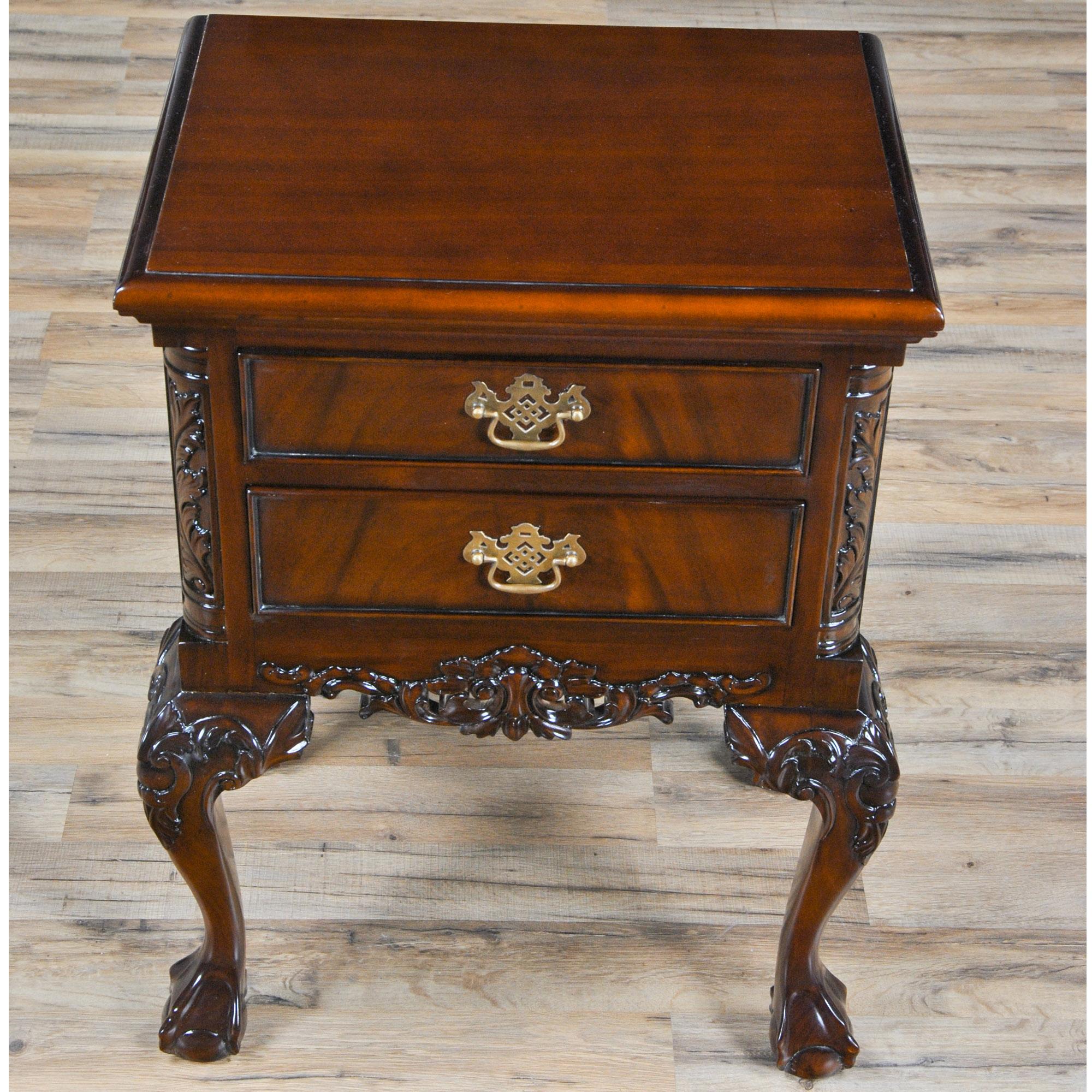 Hand-Carved Chippendale Mahogany Nightstand For Sale