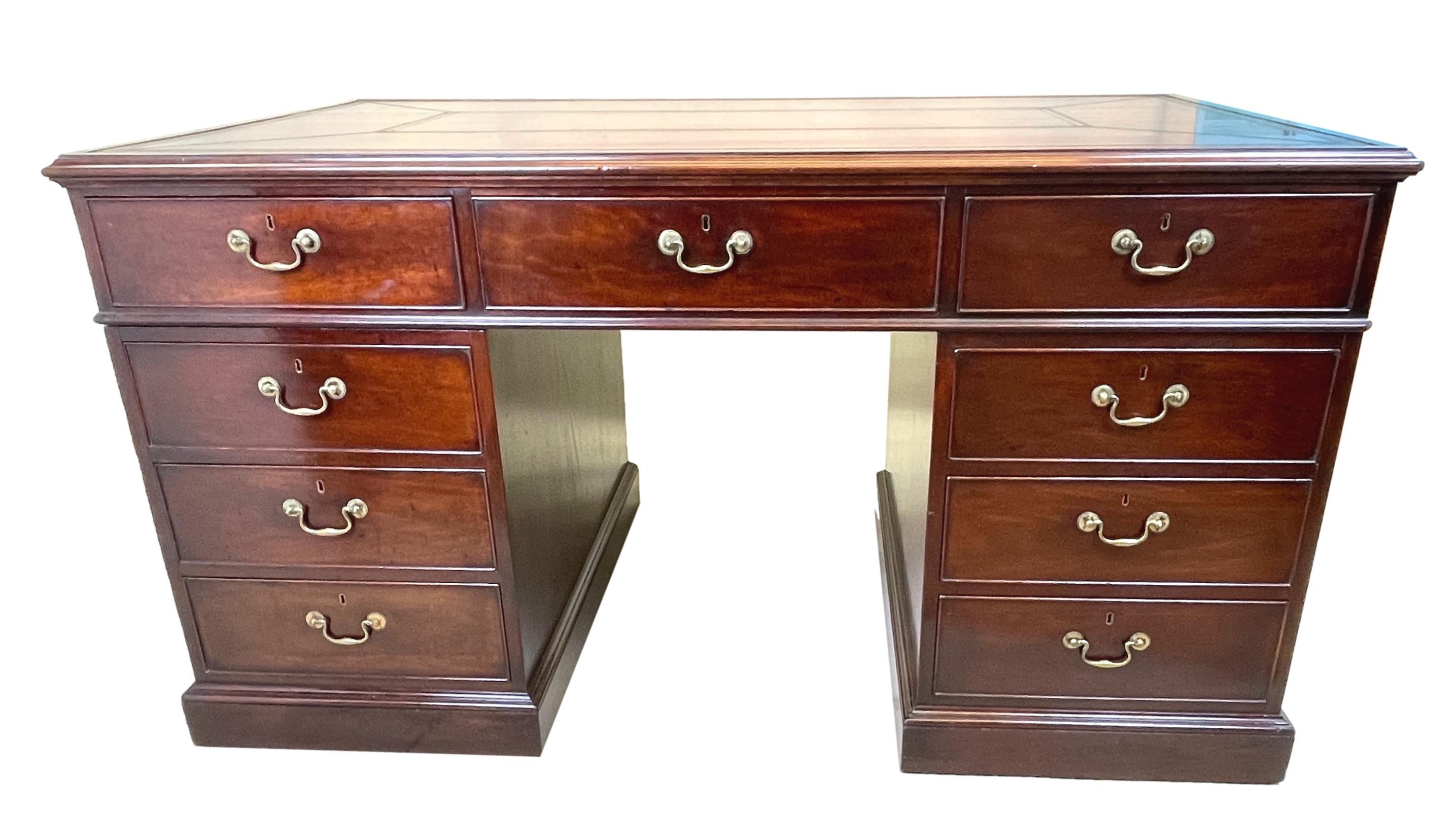 18th Century Chippendale Mahogany Partners Pedestal Desk For Sale