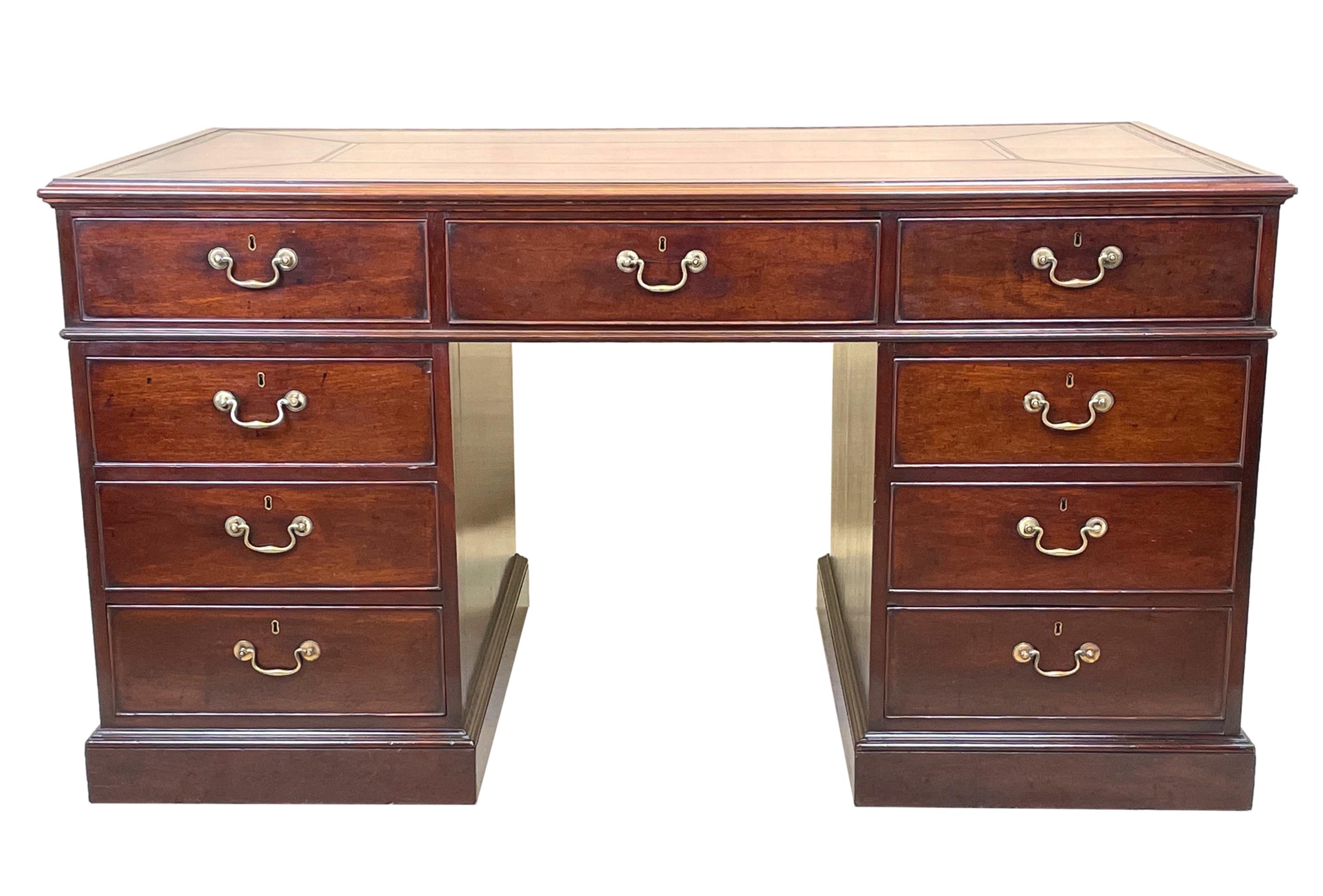 Chippendale Mahogany Partners Pedestal Desk For Sale 3