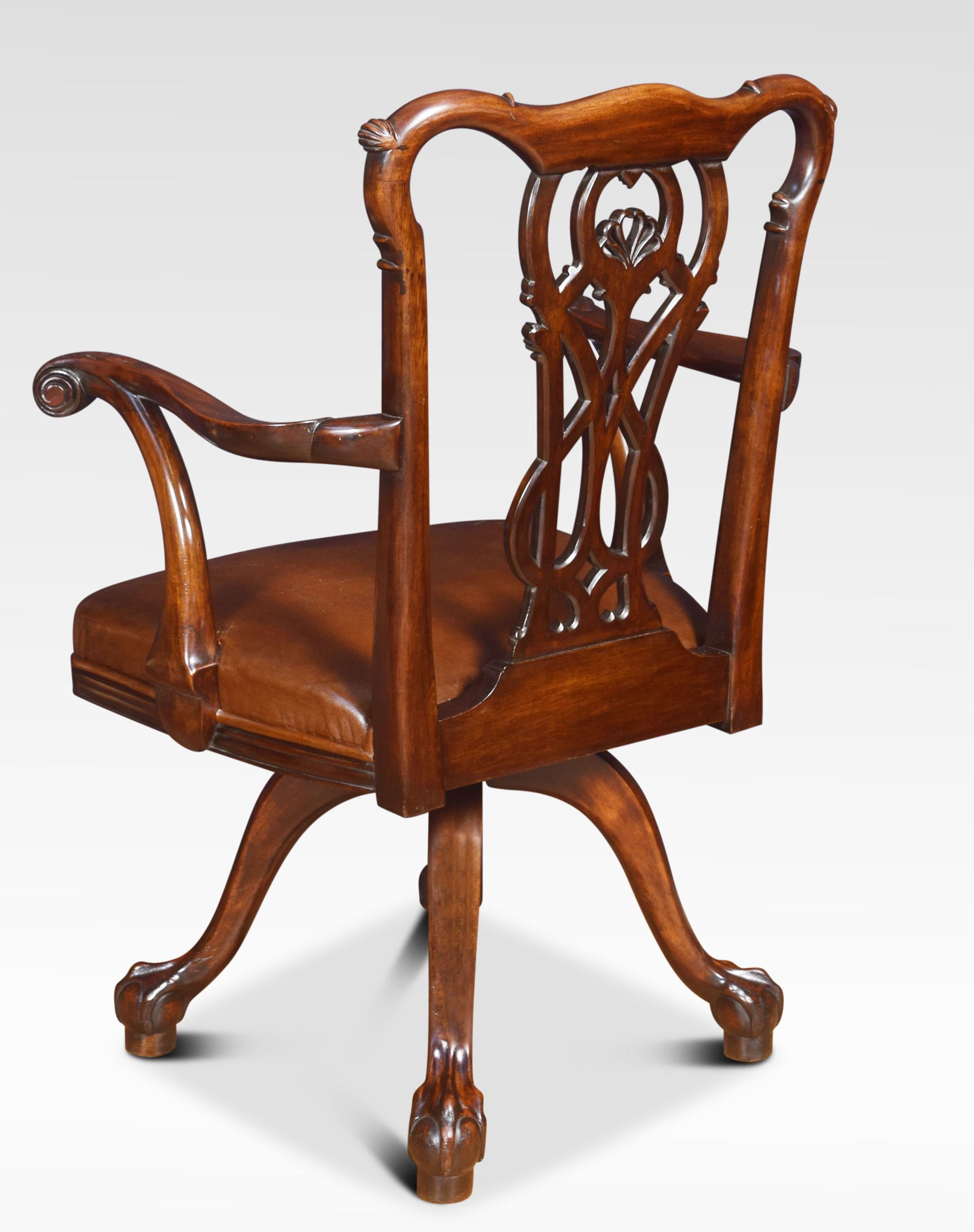 Wood Chippendale Mahogany Revolving Desk Chair