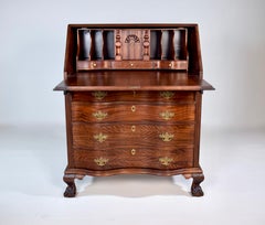 Chippendale Mahogany Secretary Slant Top Desk, 1920's