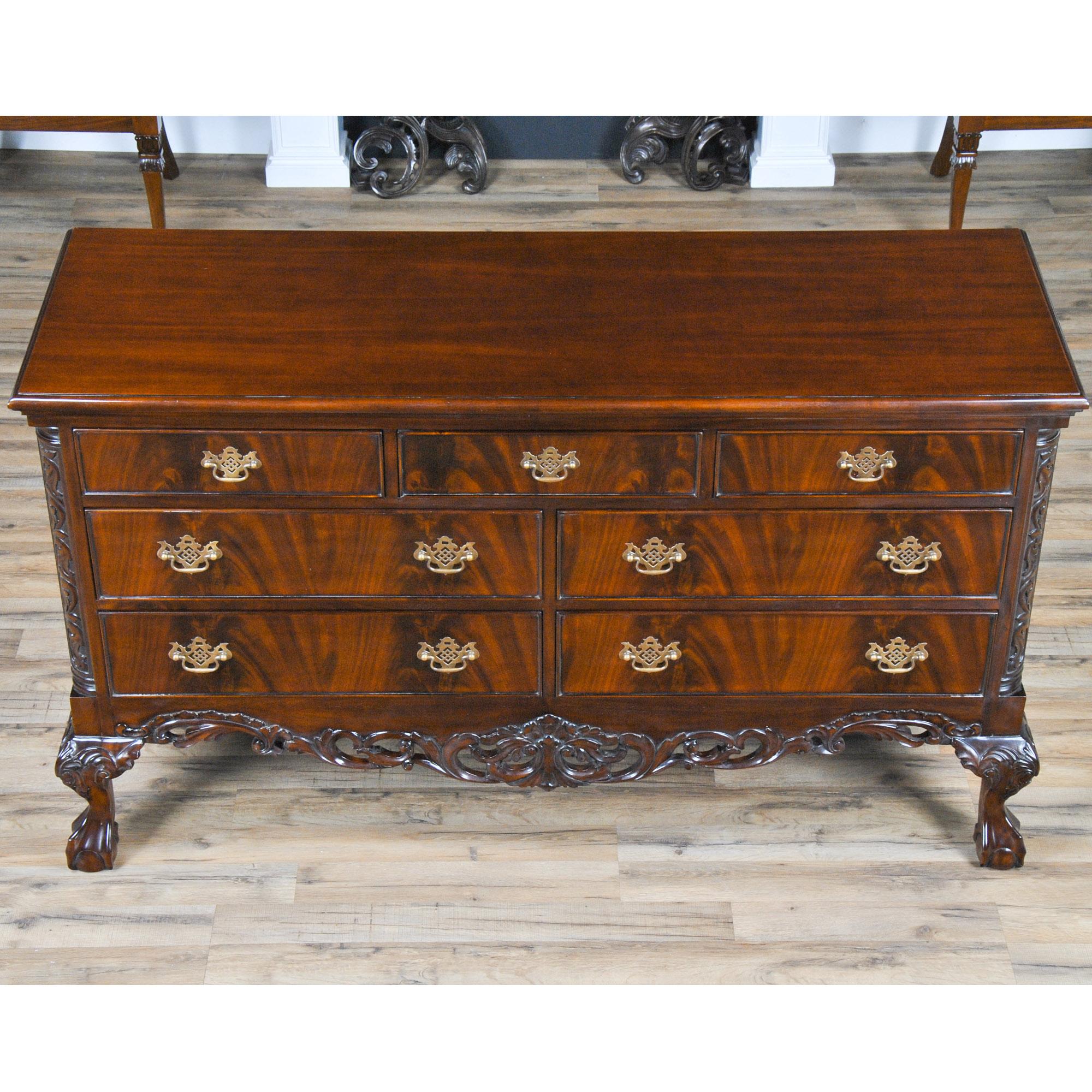 Hand-Carved Chippendale Mahogany Triple Dresser For Sale