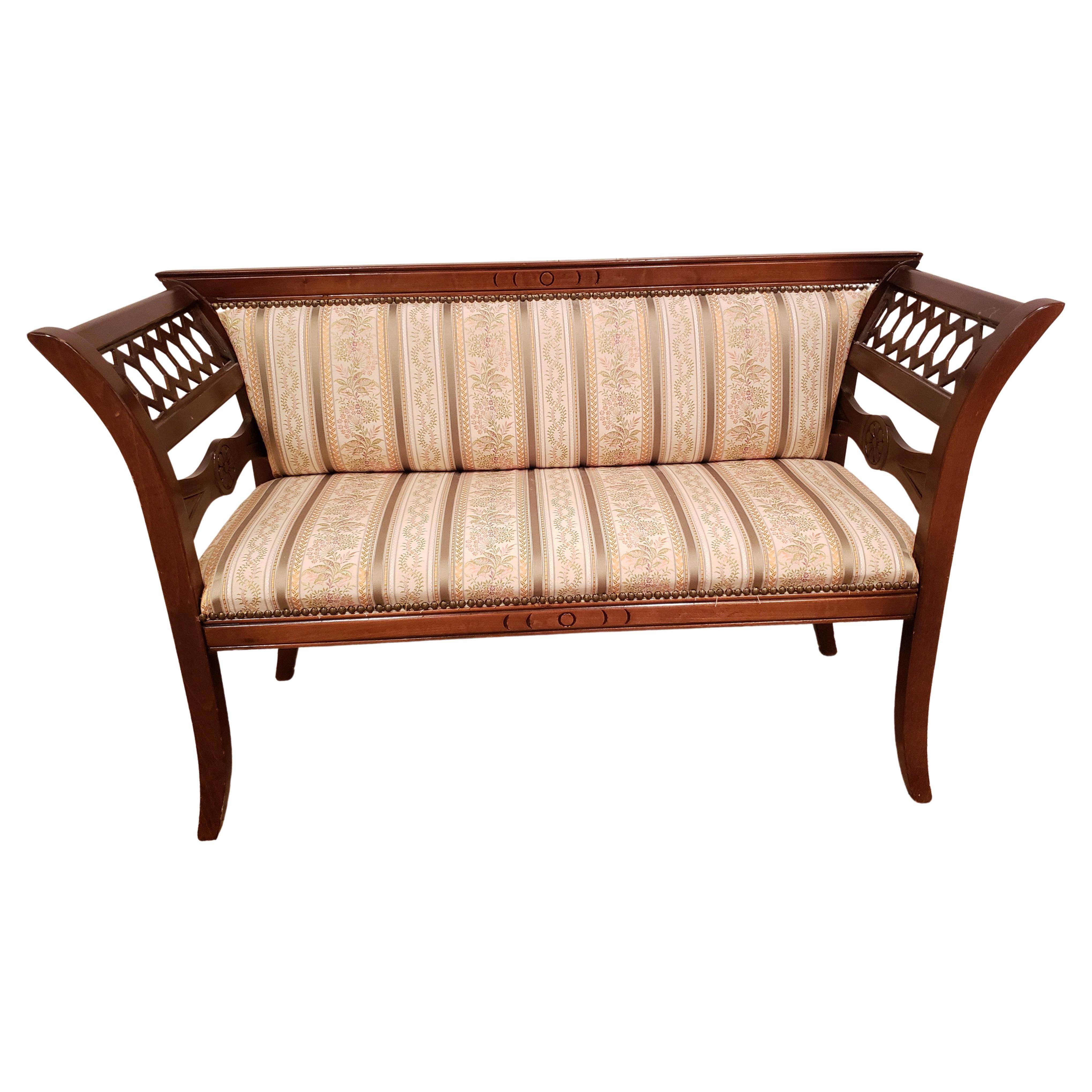 Chippendale Mahogany Upholstered Settee, Circa 1980s