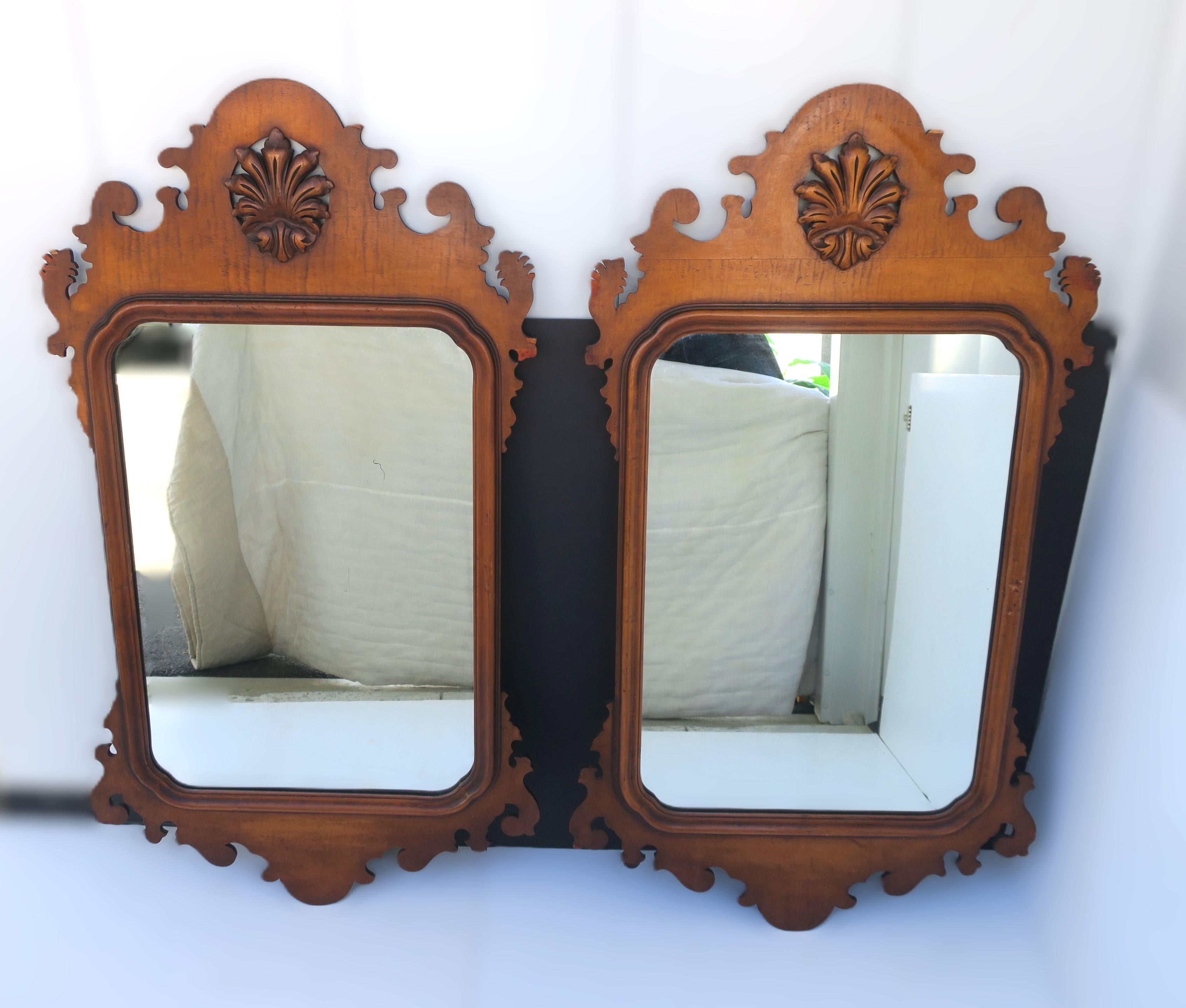 19th Century Chippendale Maple Wood Wall Mirror, Pair Available For Sale