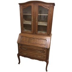 Antique Chippendale Oak Glass Secretary with Hinged Plate