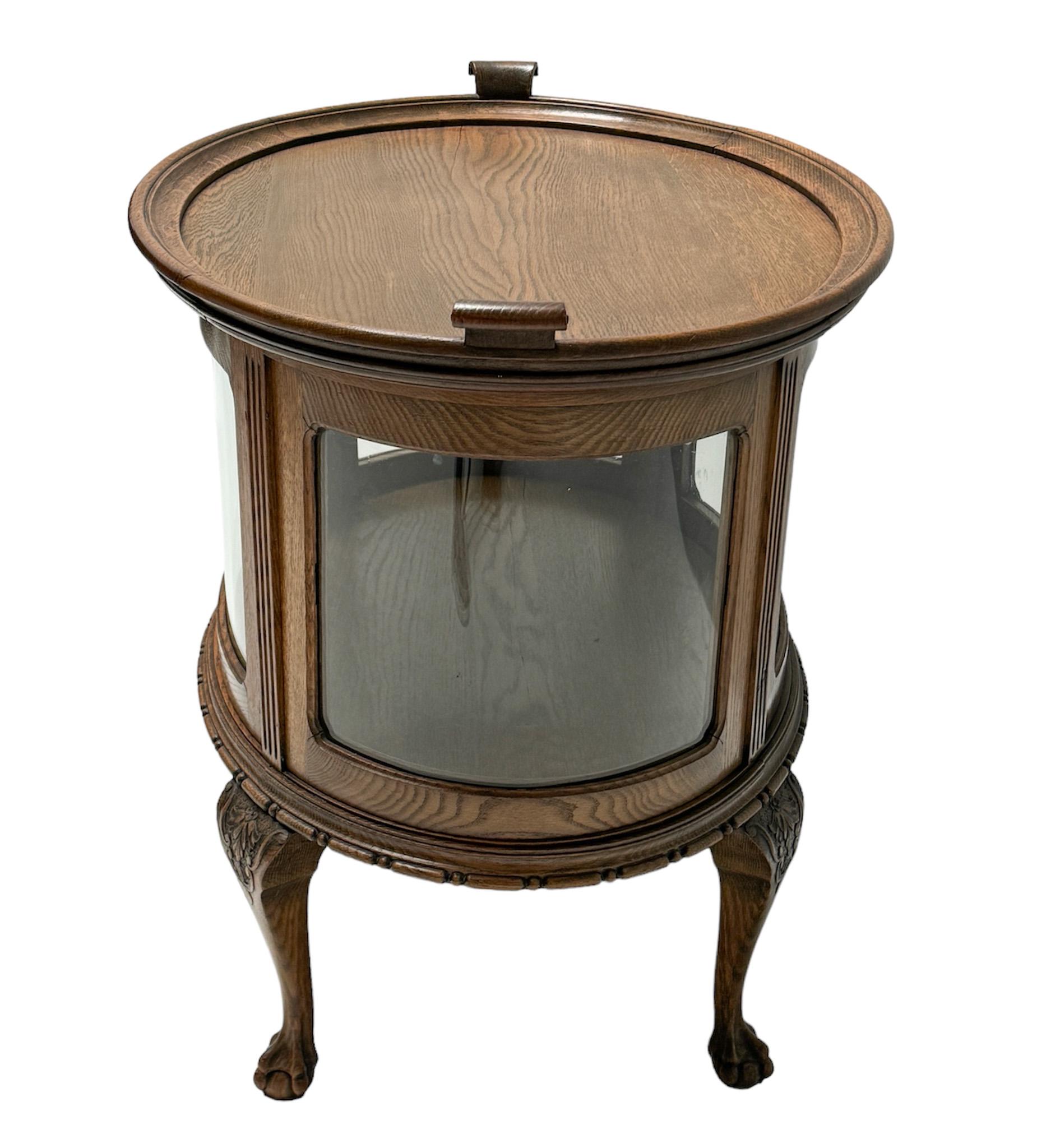 Brass Chippendale Oak Tea Cabinet, 1920s For Sale