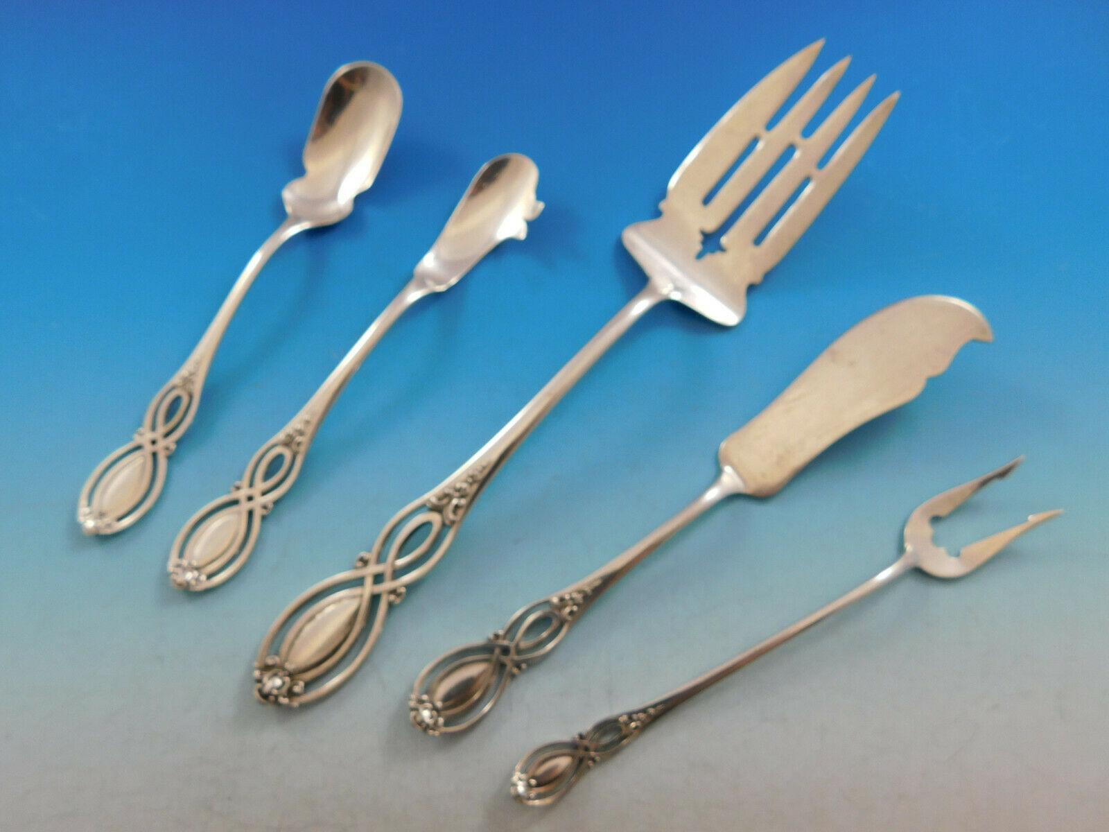 20th Century Chippendale Old by Alvin Sterling Silver Flatware Set for 12 Service 206 Pieces