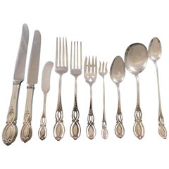 Vintage Chippendale Old by Alvin Sterling Silver Flatware Set for 12 Service 206 Pieces