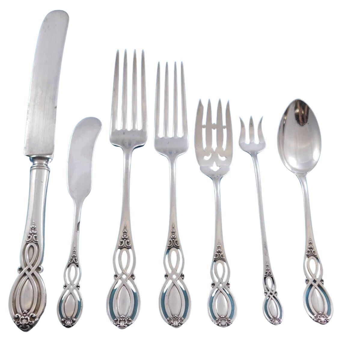 Chippendale Old by Alvin Sterling Silver Flatware Set for 6 Service 46 Pc Dinner For Sale