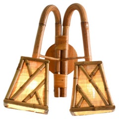 Chippendale Pattern Bamboo Shade Bent Rattan Double Wall Sconce