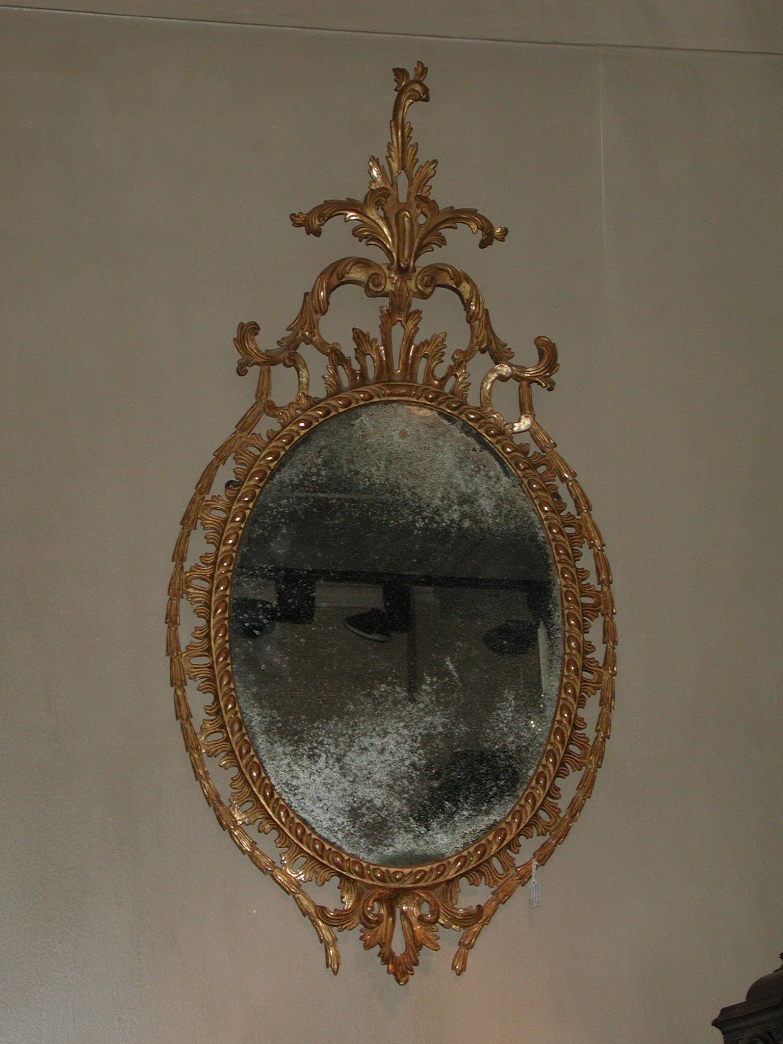 18th Century English George III Chippendale Period Carved Wood and Gilt Mirror 1