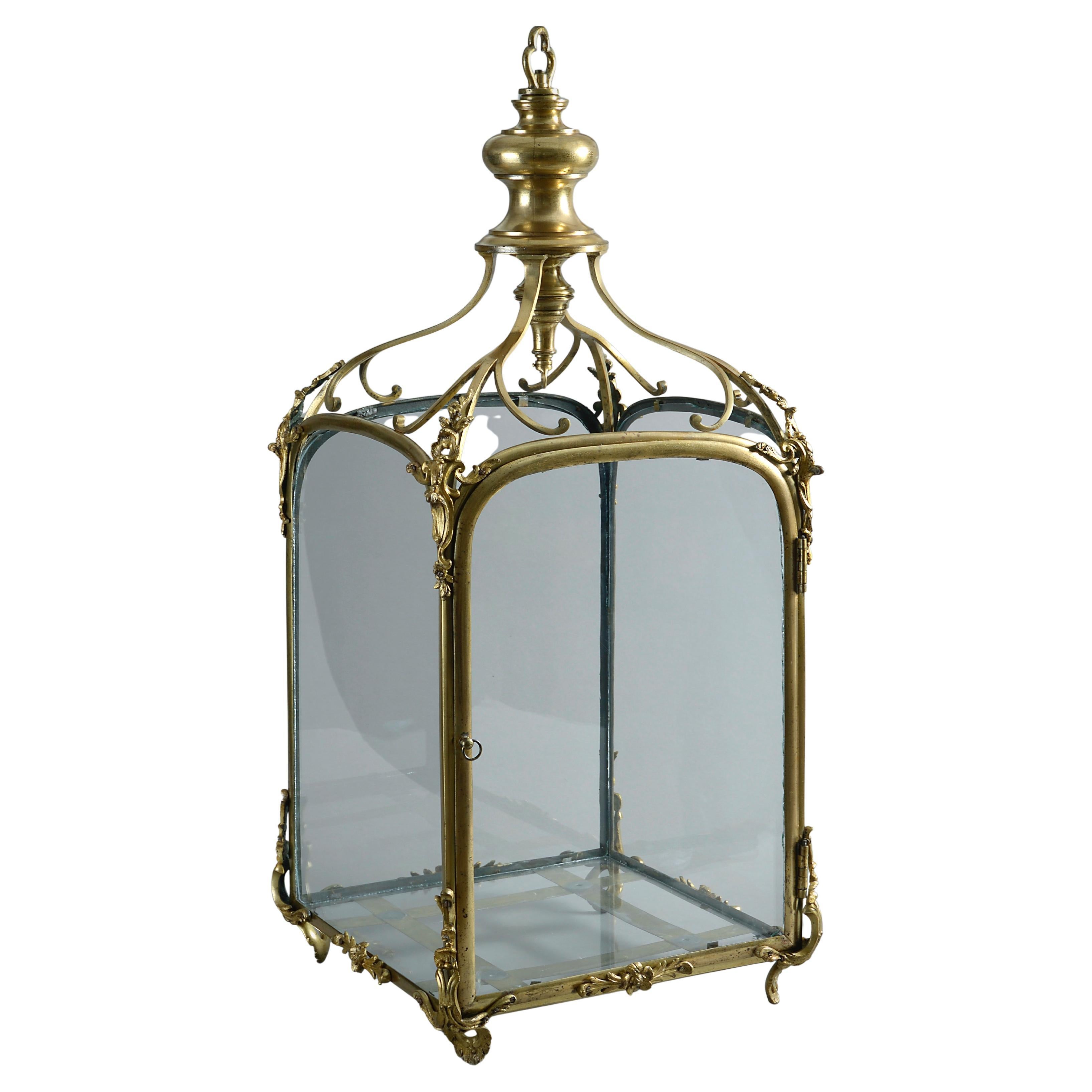 A FINE AND LARGE CHIPPENDALE PERIOD LACQUERED BRASS LANTERN, Circa 1760.