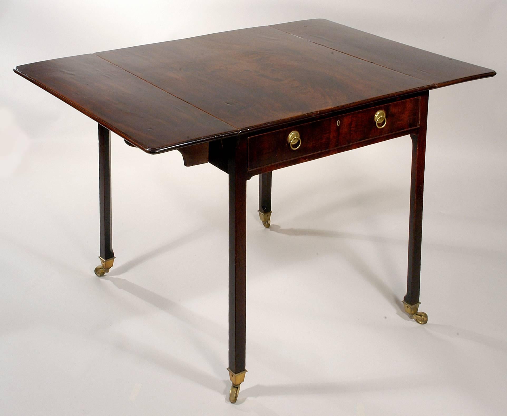 Brass Chippendale Period Mahogany Rectangular Pembroke Table, English, circa 1760 For Sale