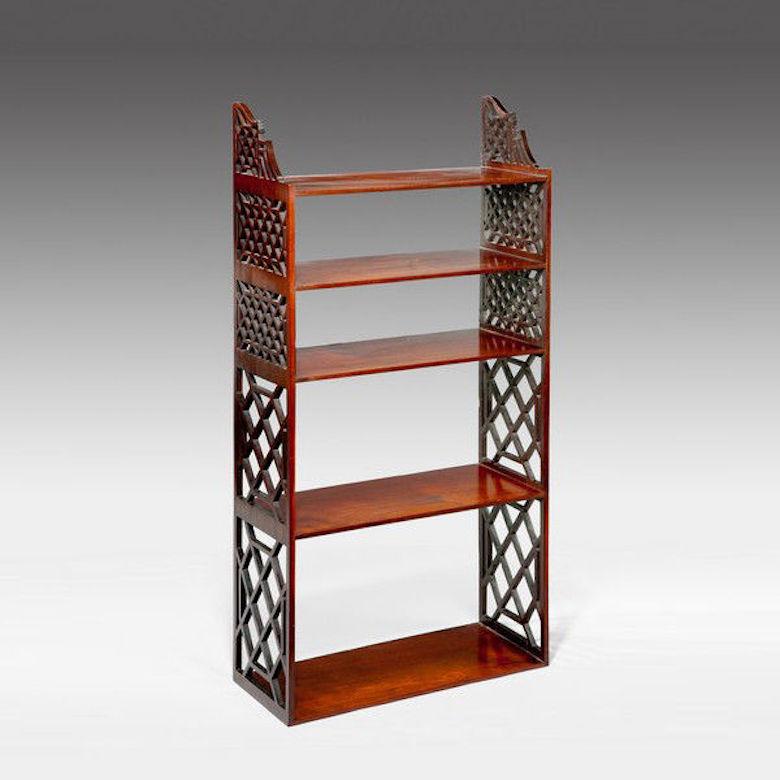 A fine set of 18th century open fret work hanging wall shelves. This set of wall shelves have been made in the fashionable Chinese openfret fretwork style of the period.