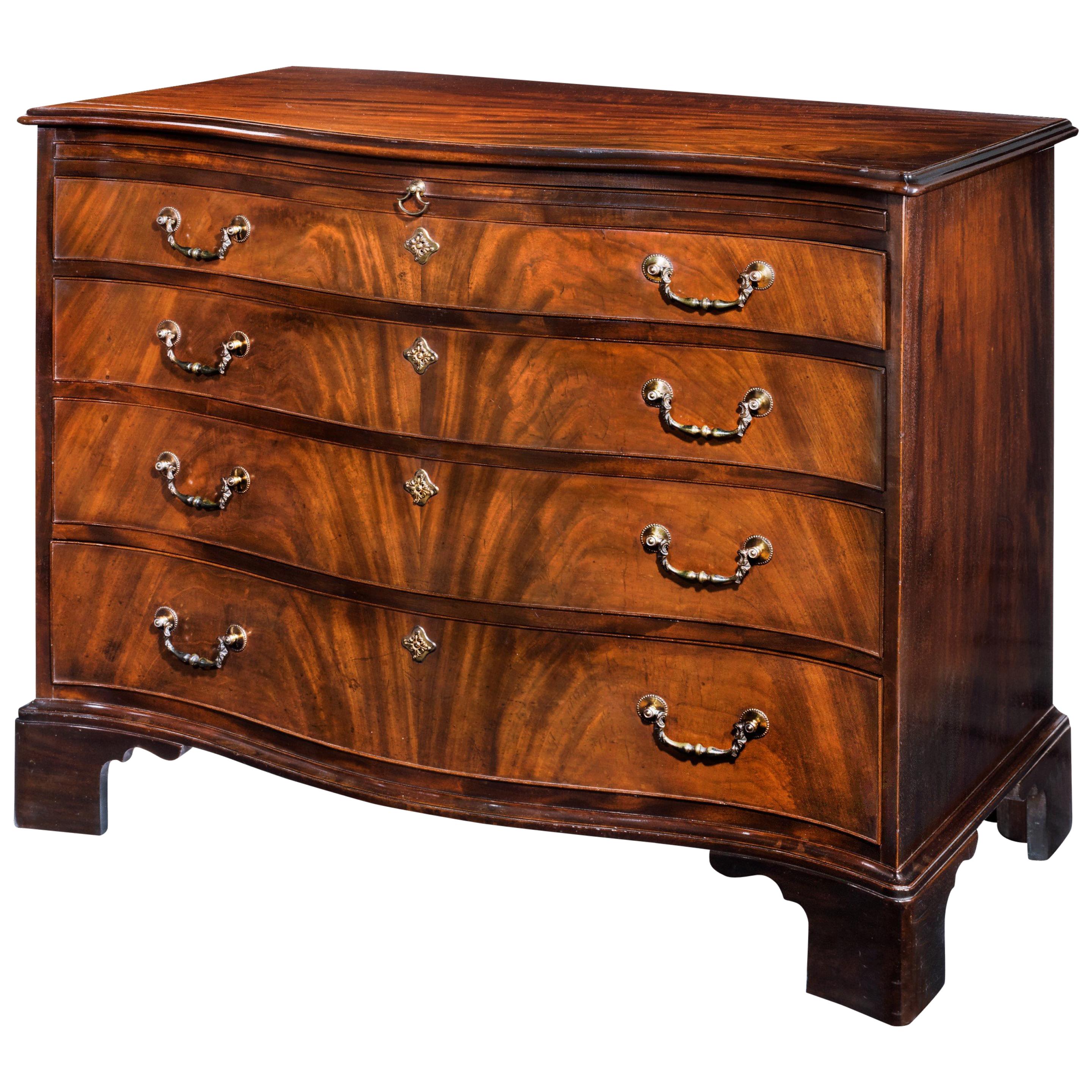 Chippendale Period Mahogany Serpentine Commode Chest For Sale