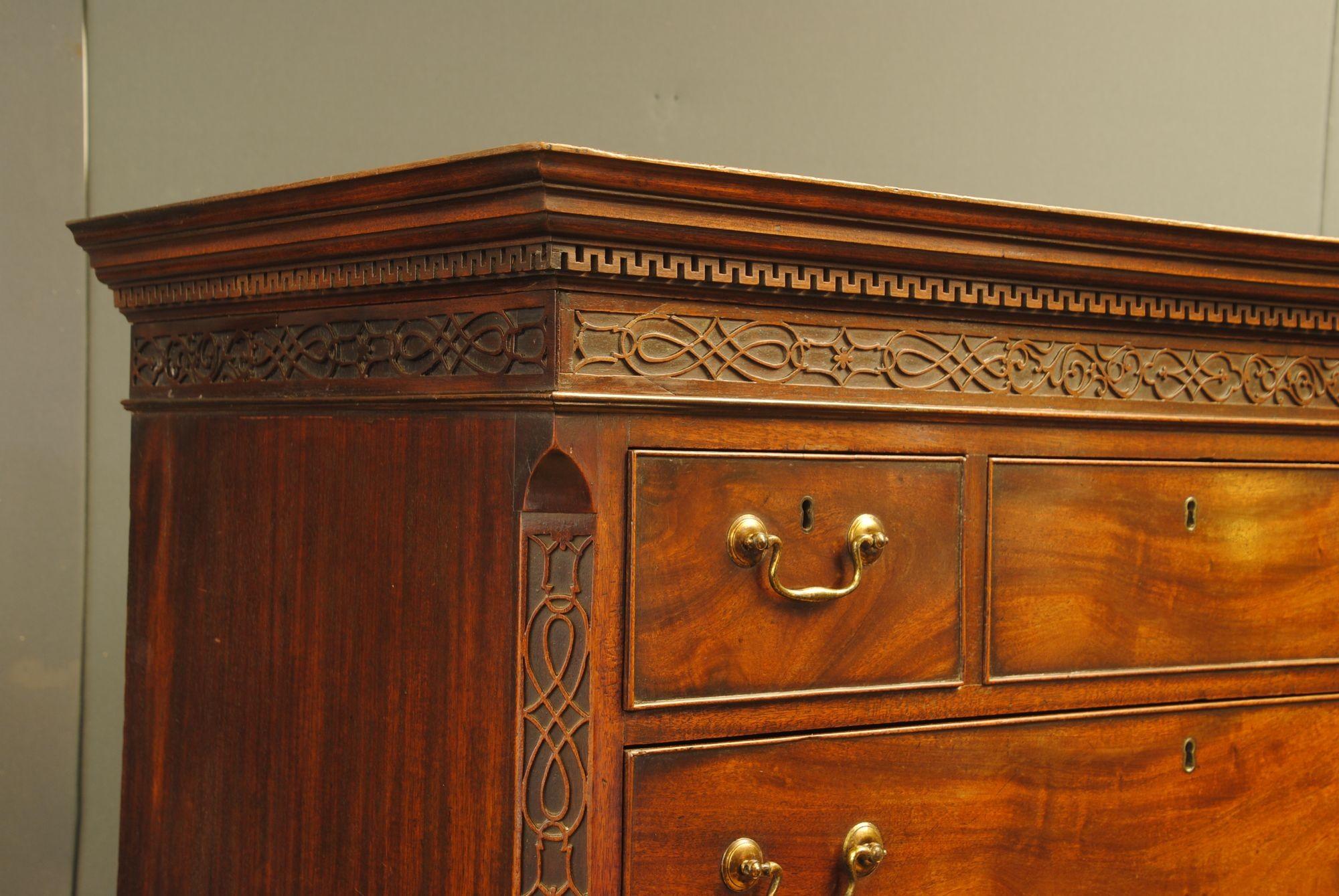Carved Chippendale Period Mahogany Tallboy For Sale