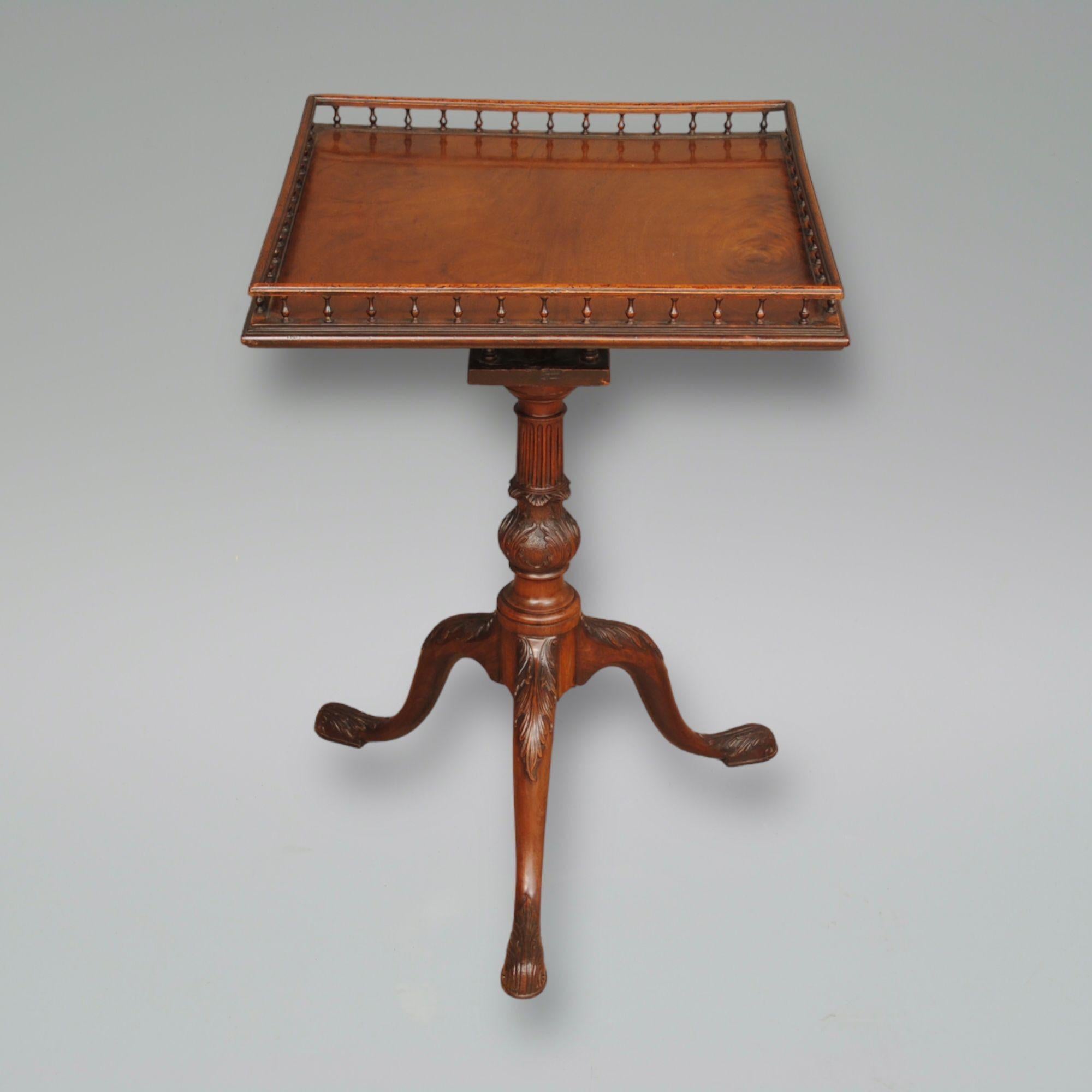 English Chippendale Period Mahogany Tripod Wine Table With Gallery Top For Sale