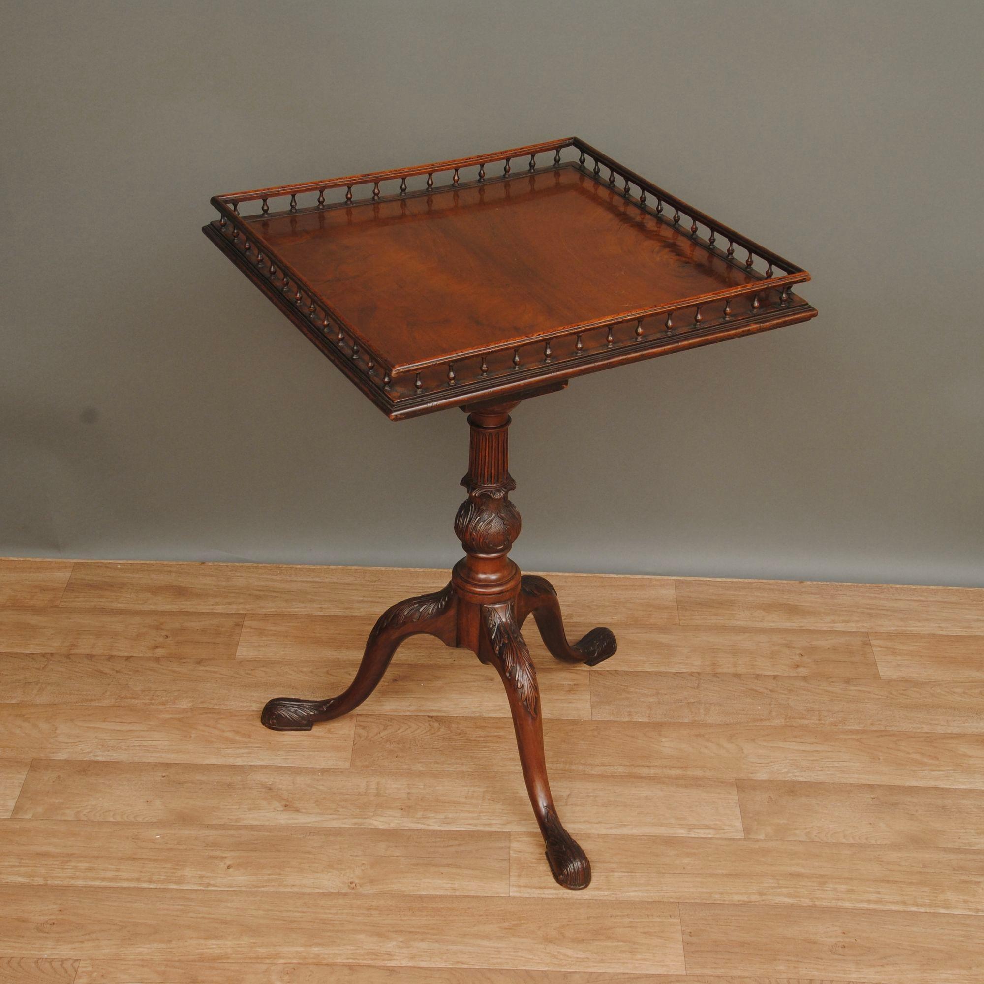 Carved Chippendale Period Mahogany Tripod Wine Table With Gallery Top For Sale
