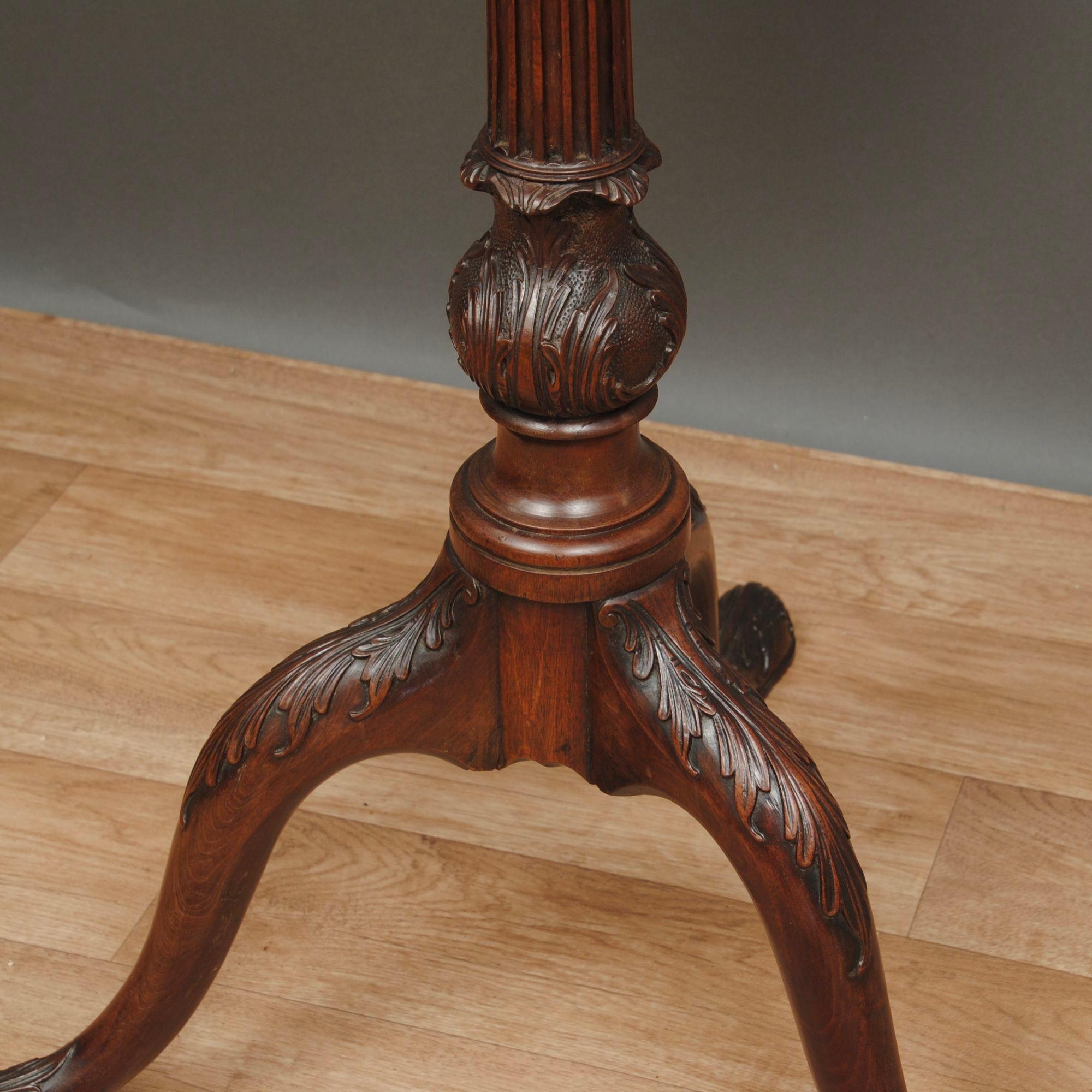 18th Century Chippendale Period Mahogany Tripod Wine Table With Gallery Top For Sale