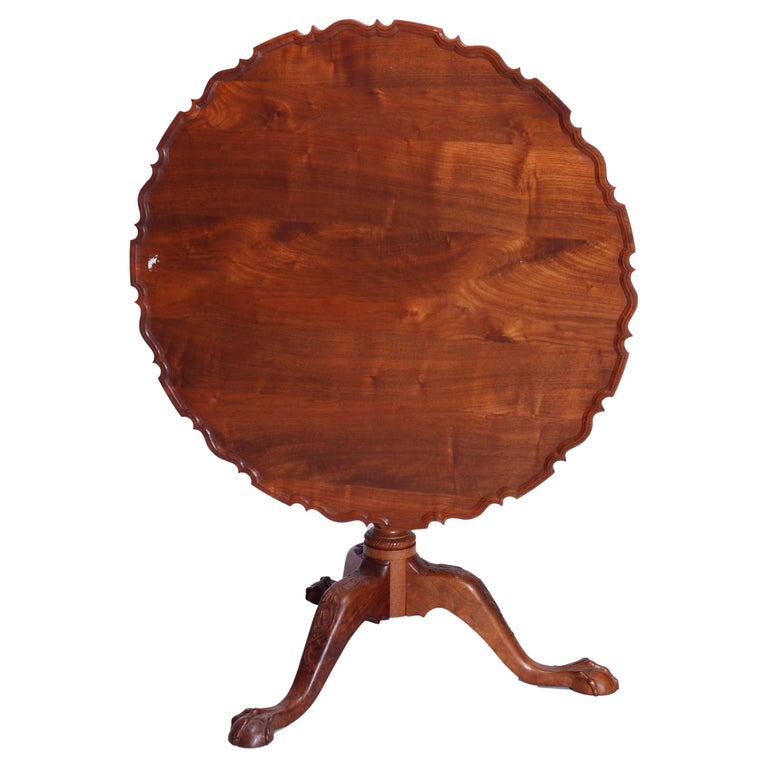 Chippendale Philadelphia Style Carved Claw Foot Tilt Top Table, 20th C For Sale