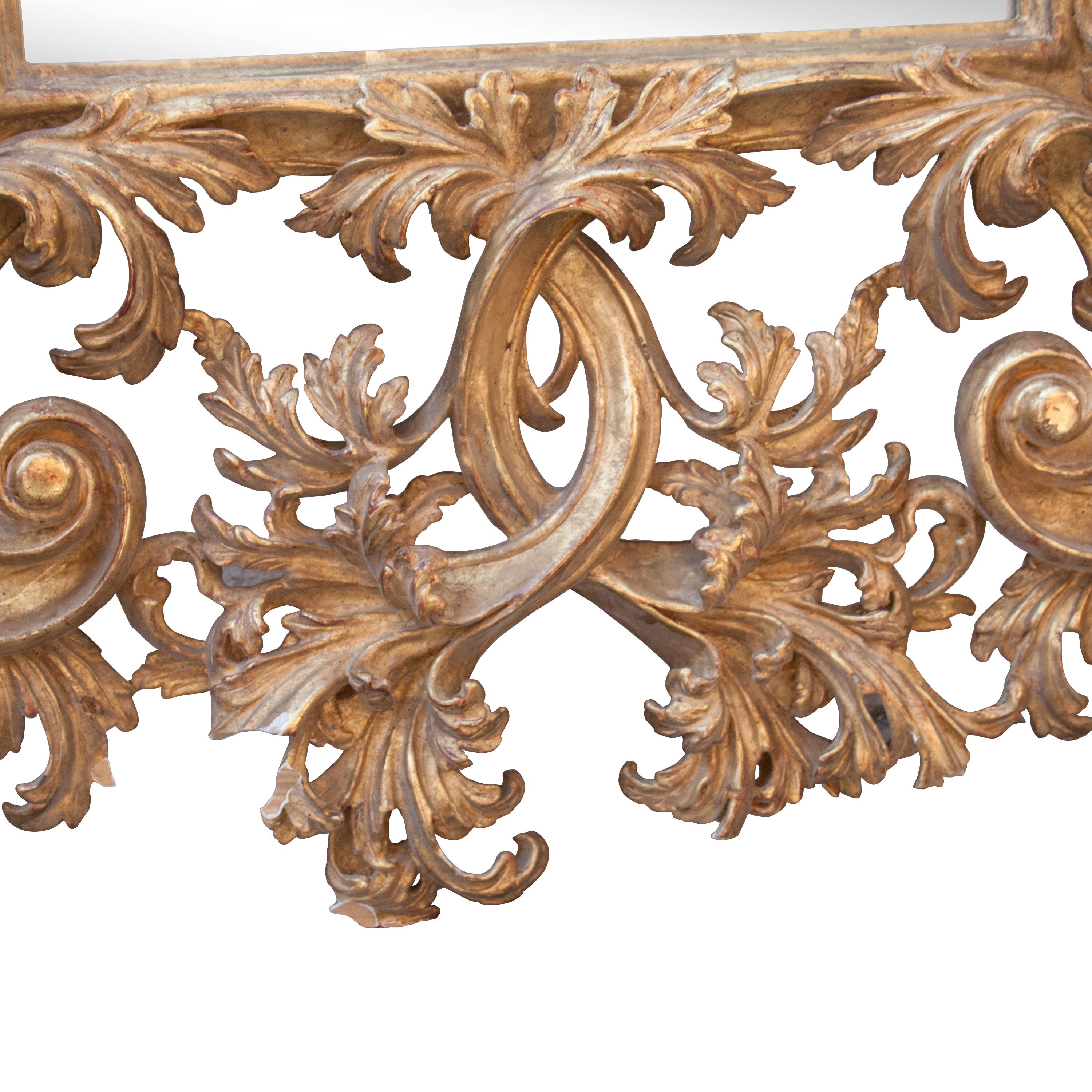 Espagnol Miroir rectangulaire Chippendale en bois de feuille d'or fabriqué à la main, Espagne, 1970 en vente